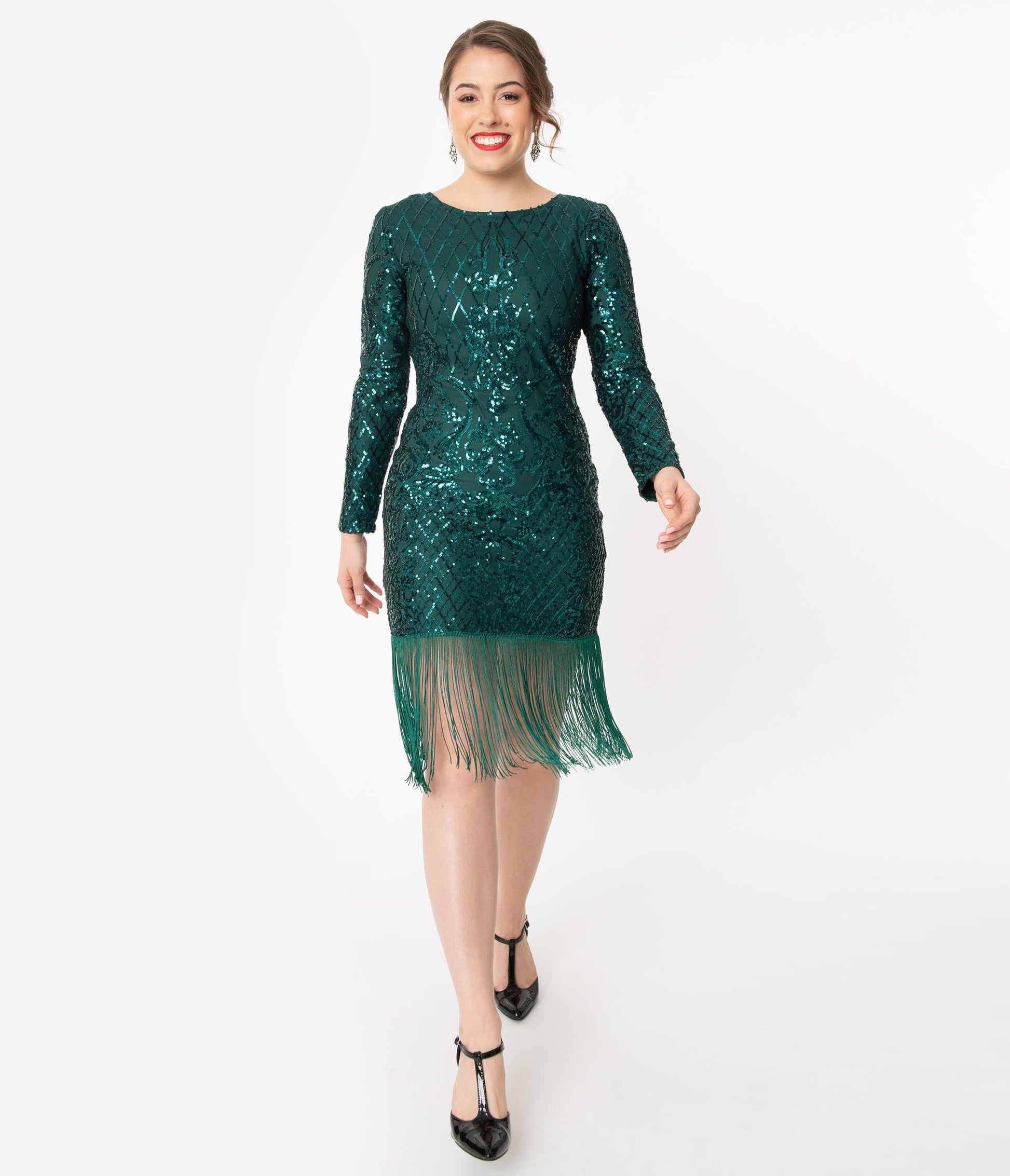 Unique Vintage 1920s Emerald Sequin Emillion Flapper Dress