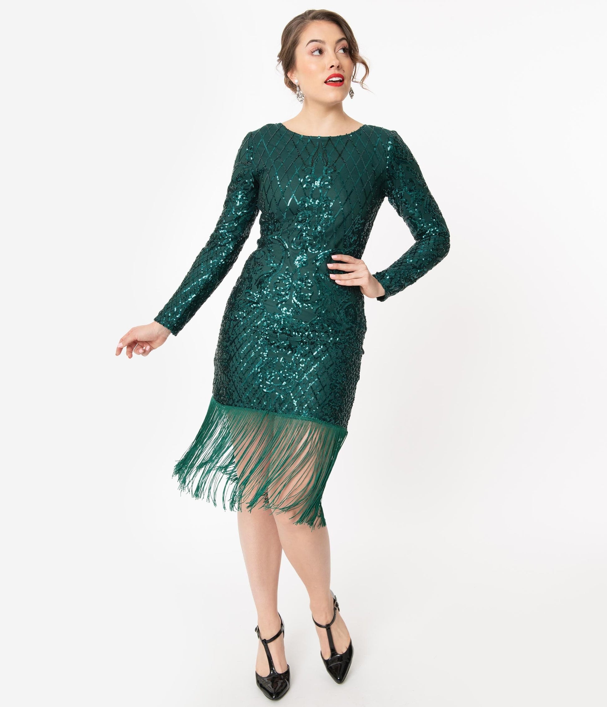 Unique Vintage 1920s Emerald Sequin Emillion Flapper Dress