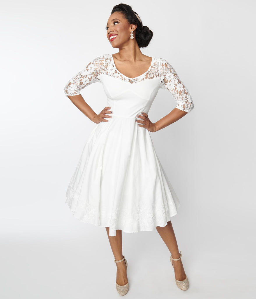 Ivory Lace Sky Bridal Swing Dress – Unique Vintage