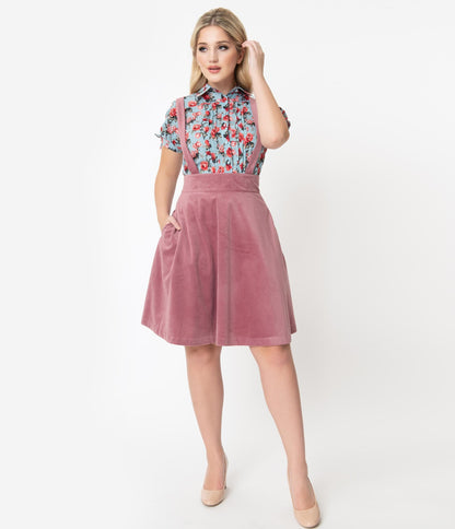 Unique Vintage 1960s Rose Pink Suspender Ruth Flare Skirt