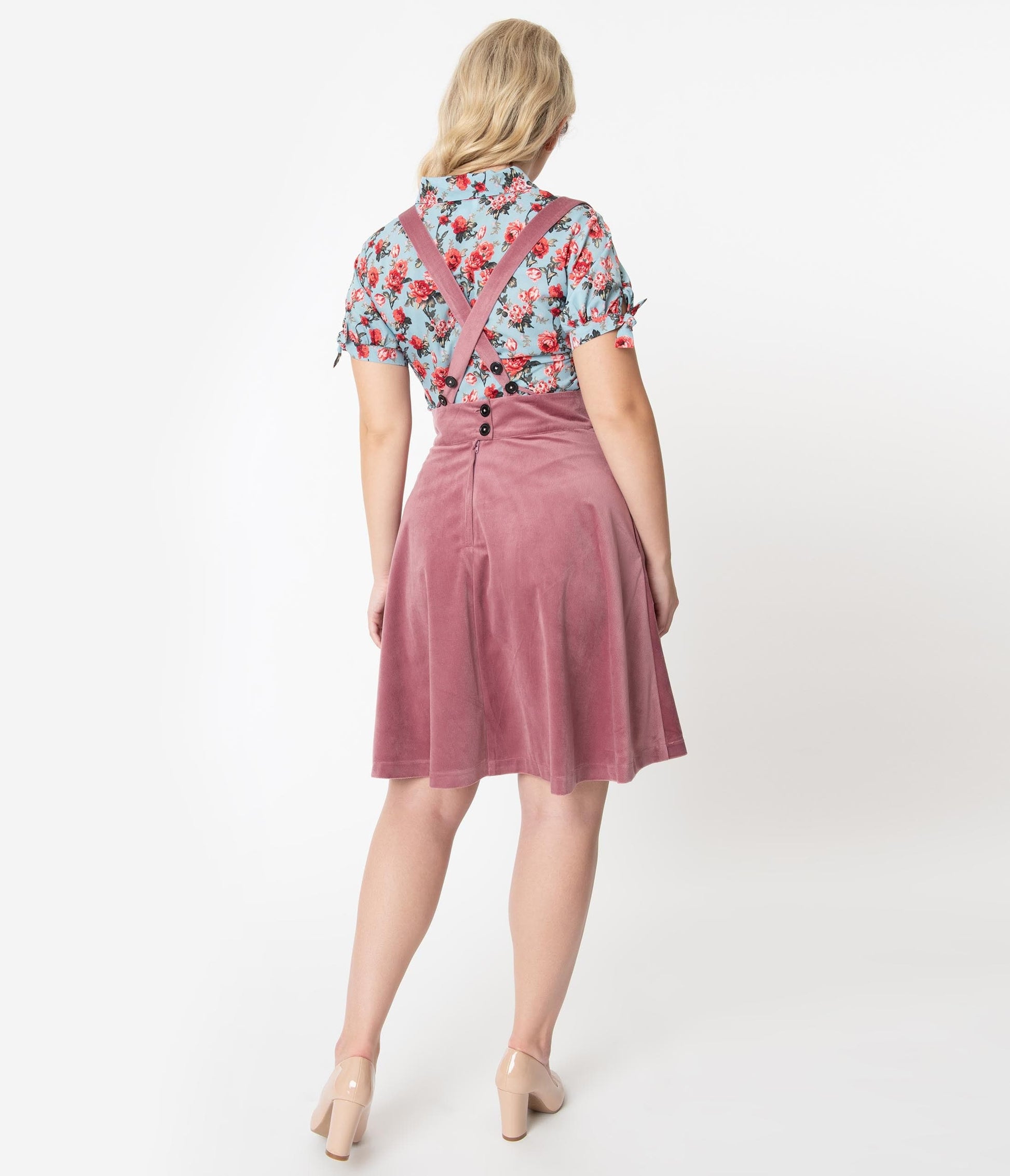 Unique Vintage 1960s Rose Pink Suspender Ruth Flare Skirt