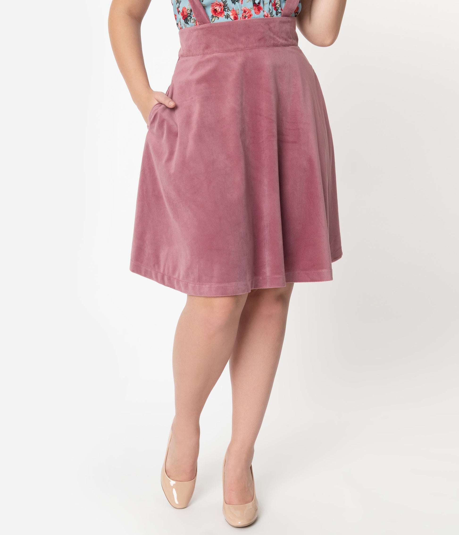Unique Vintage 1960s Rose Pink Suspender Ruth Flare Skirt