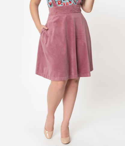 Unique Vintage 1960s Rose Pink Suspender Ruth Flare Skirt