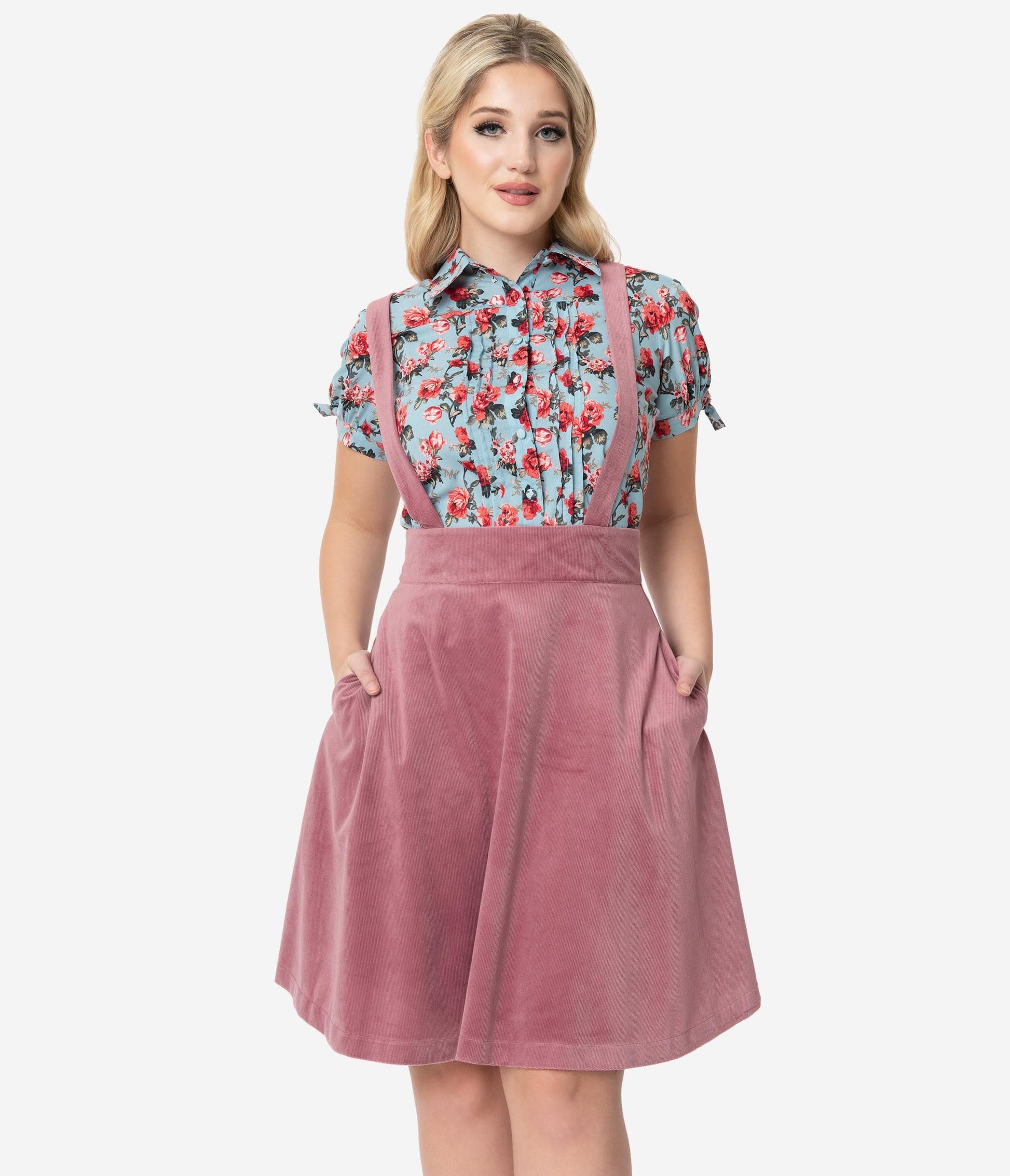 Unique Vintage 1960s Rose Pink Suspender Ruth Flare Skirt