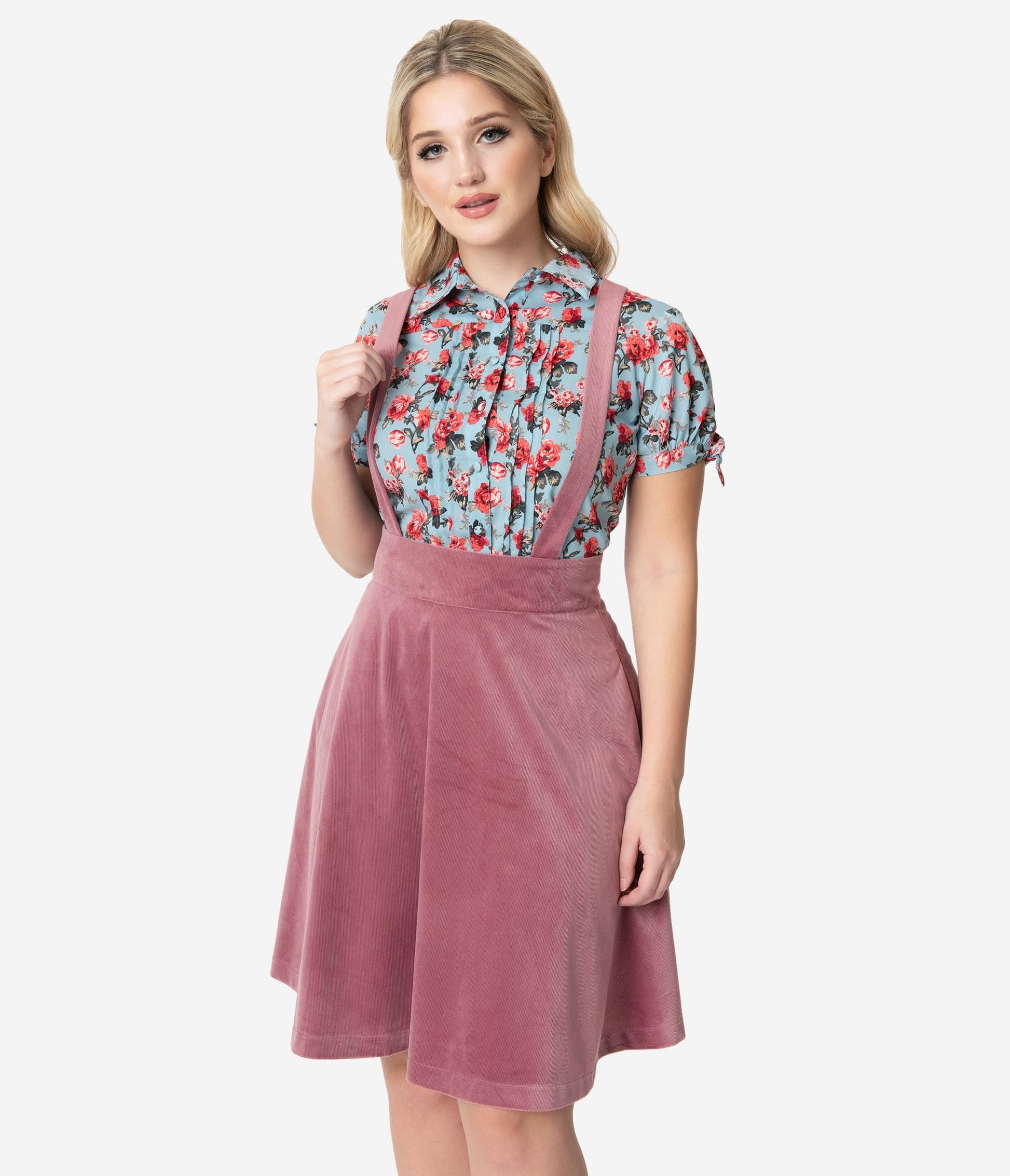 Unique Vintage 1960s Rose Pink Suspender Ruth Flare Skirt