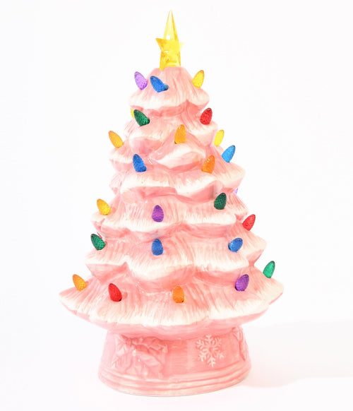 12 Inch LED Pink Ceramic Nostalgic Christmas Tree - Unique Vintage - Womens, ACCESSORIES, GIFTS/HOME