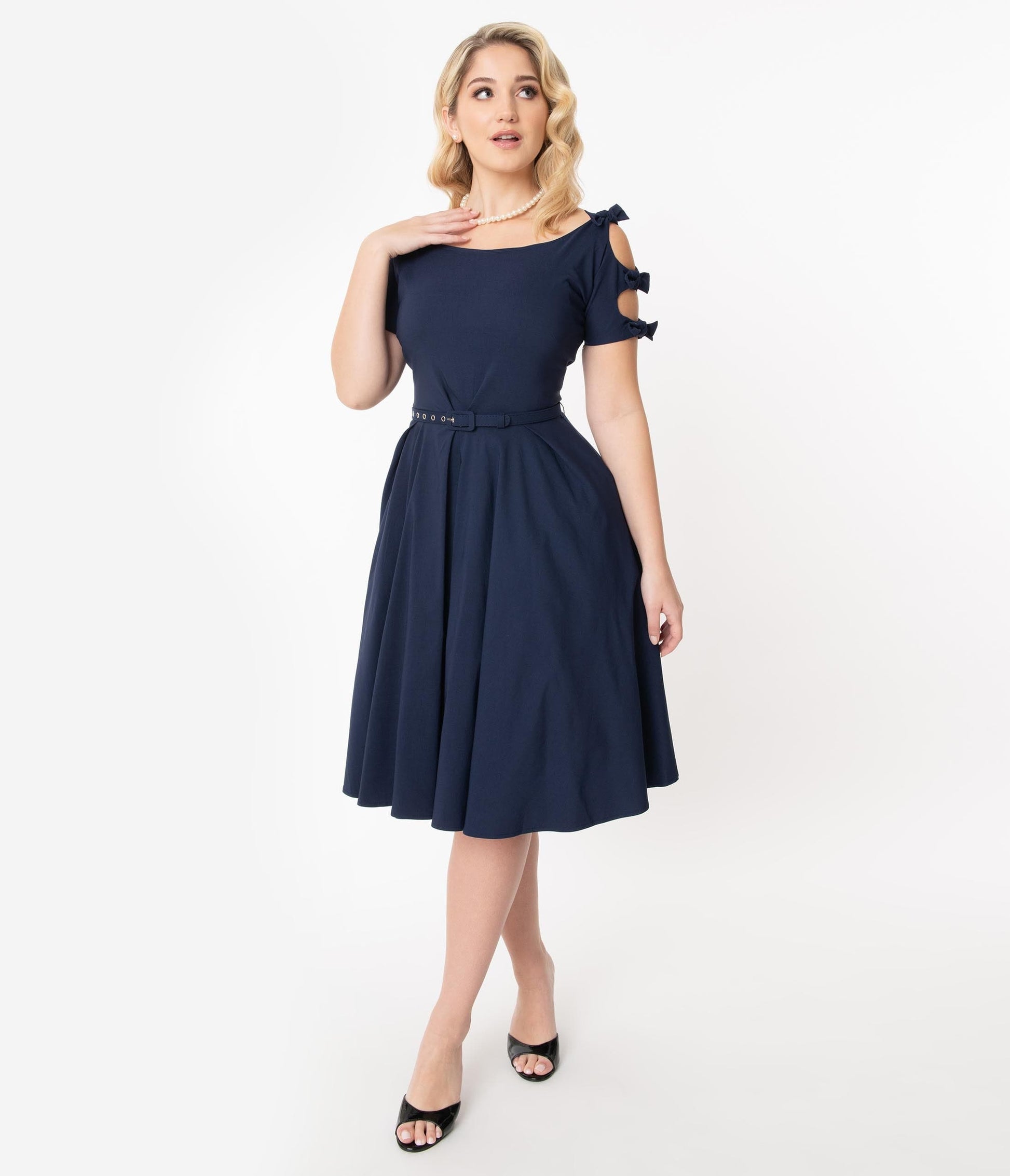 Unique Vintage 1950s Navy Blue Selma Swing Dress