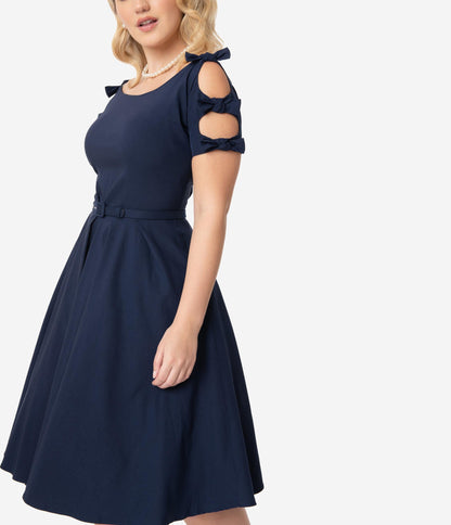 Unique Vintage 1950s Navy Blue Selma Swing Dress