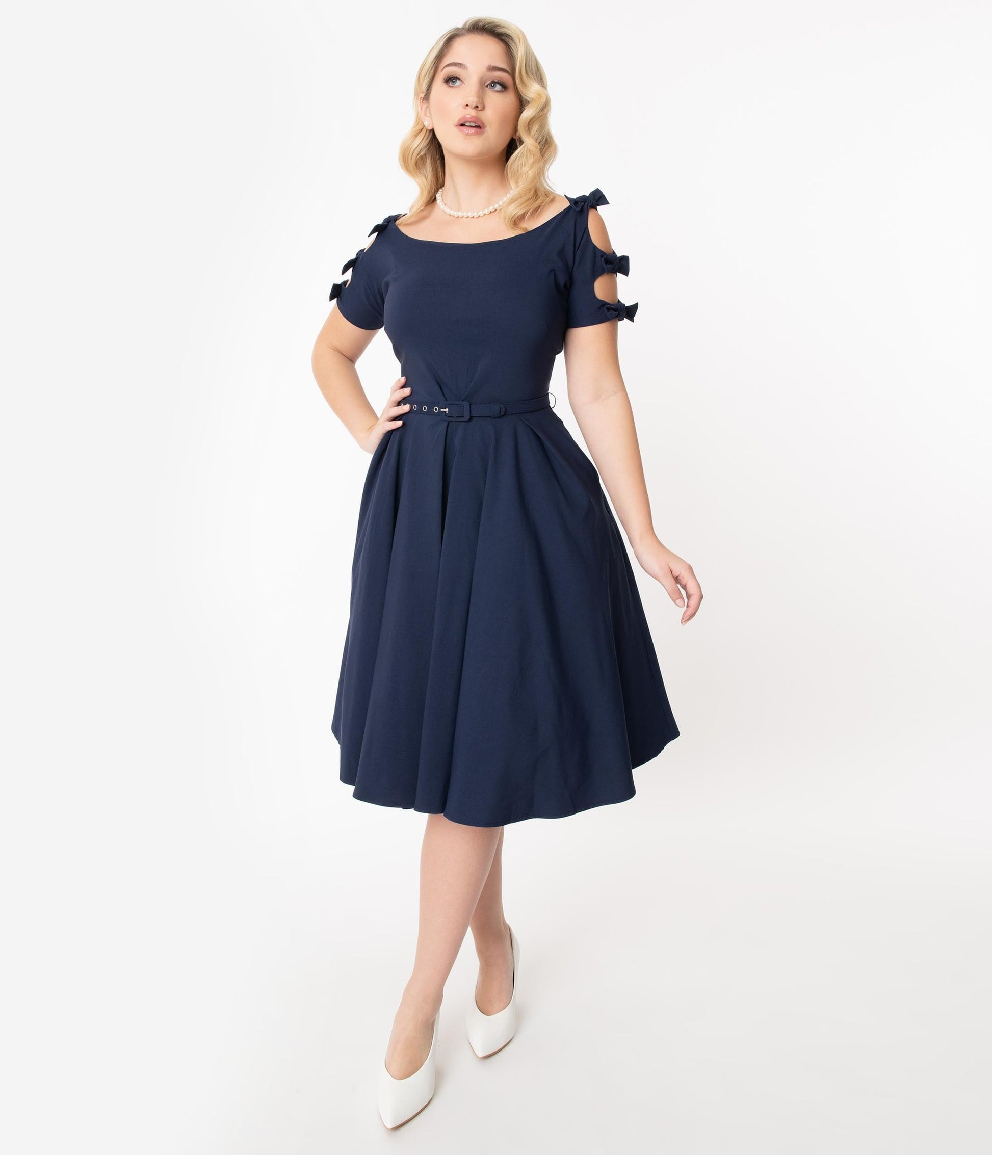 Unique Vintage 1950s Navy Blue Selma Swing Dress