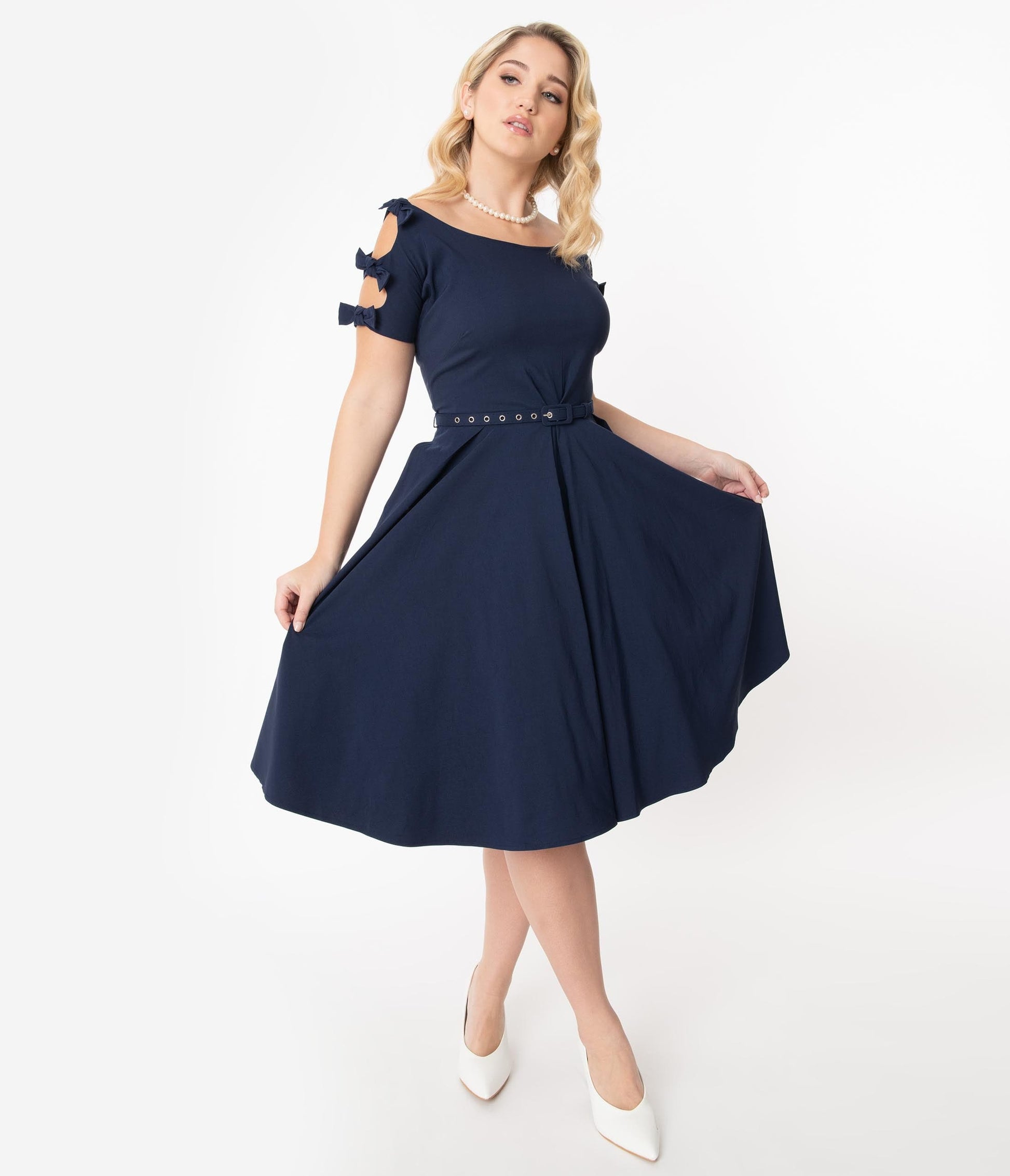 Unique Vintage 1950s Navy Blue Selma Swing Dress