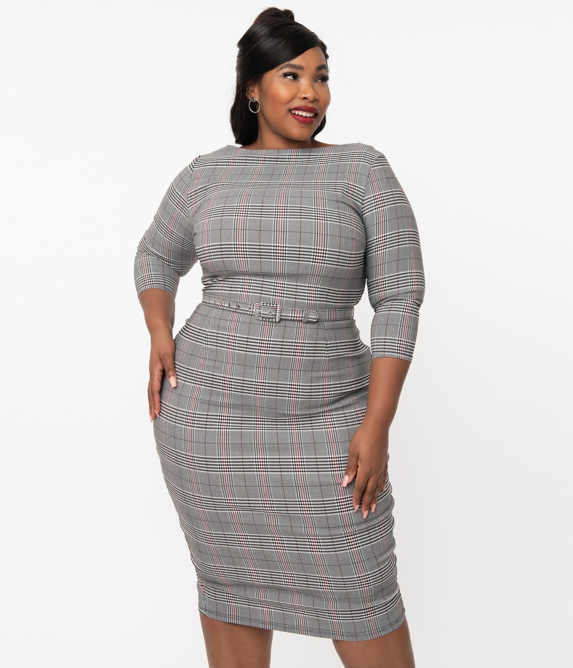 Unique Vintage Plus Size Glen Plaid Jaqueline Pencil Dress