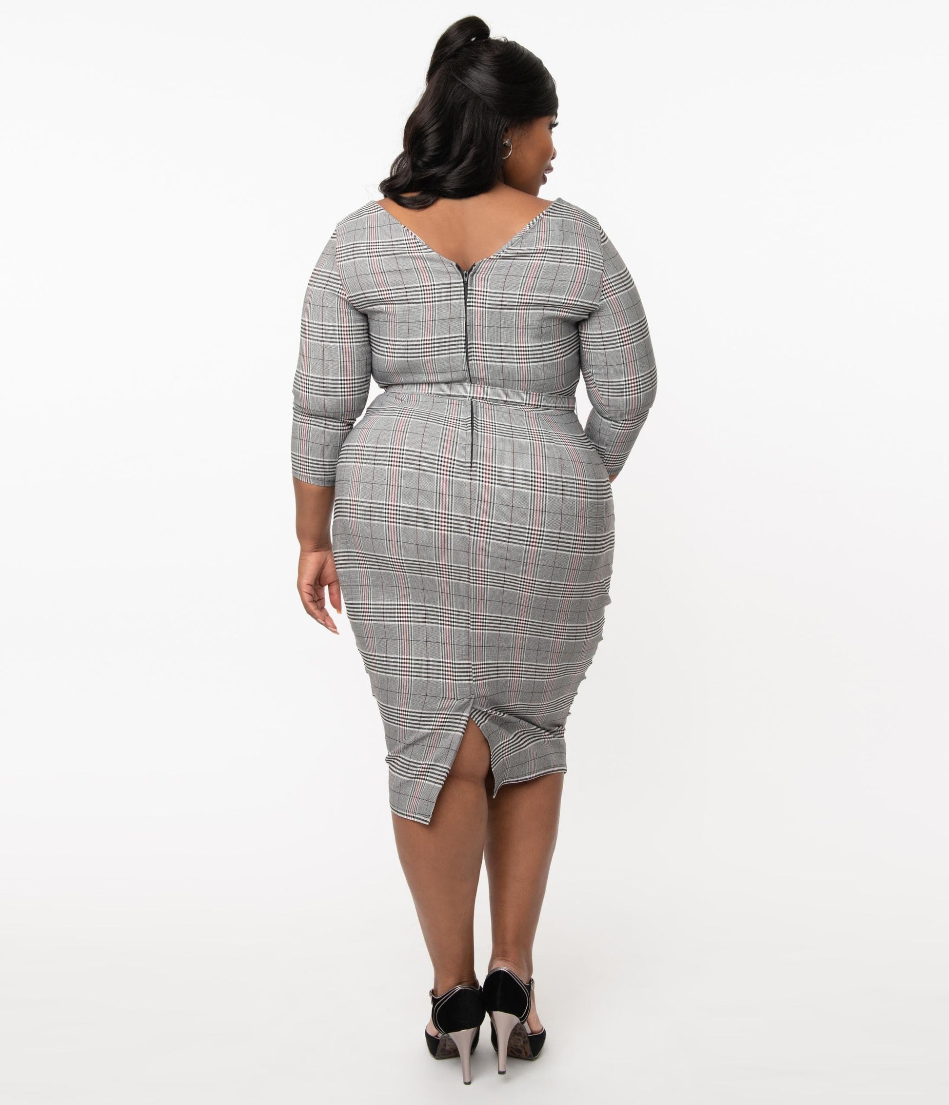Unique Vintage Plus Size Glen Plaid Jaqueline Pencil Dress