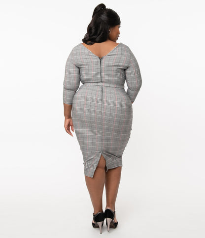 Unique Vintage Plus Size Glen Plaid Jaqueline Pencil Dress