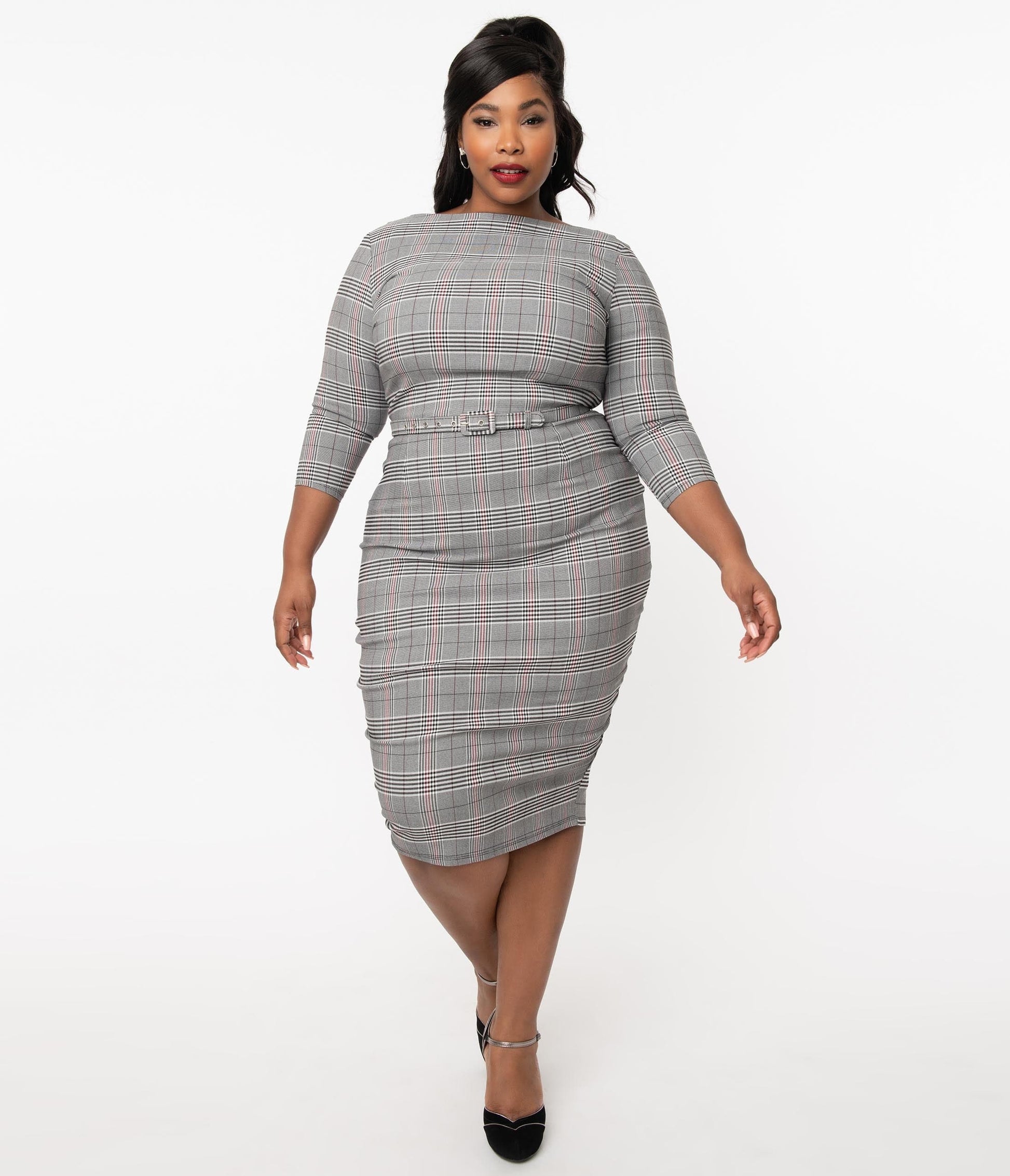 Unique Vintage Plus Size Glen Plaid Jaqueline Pencil Dress