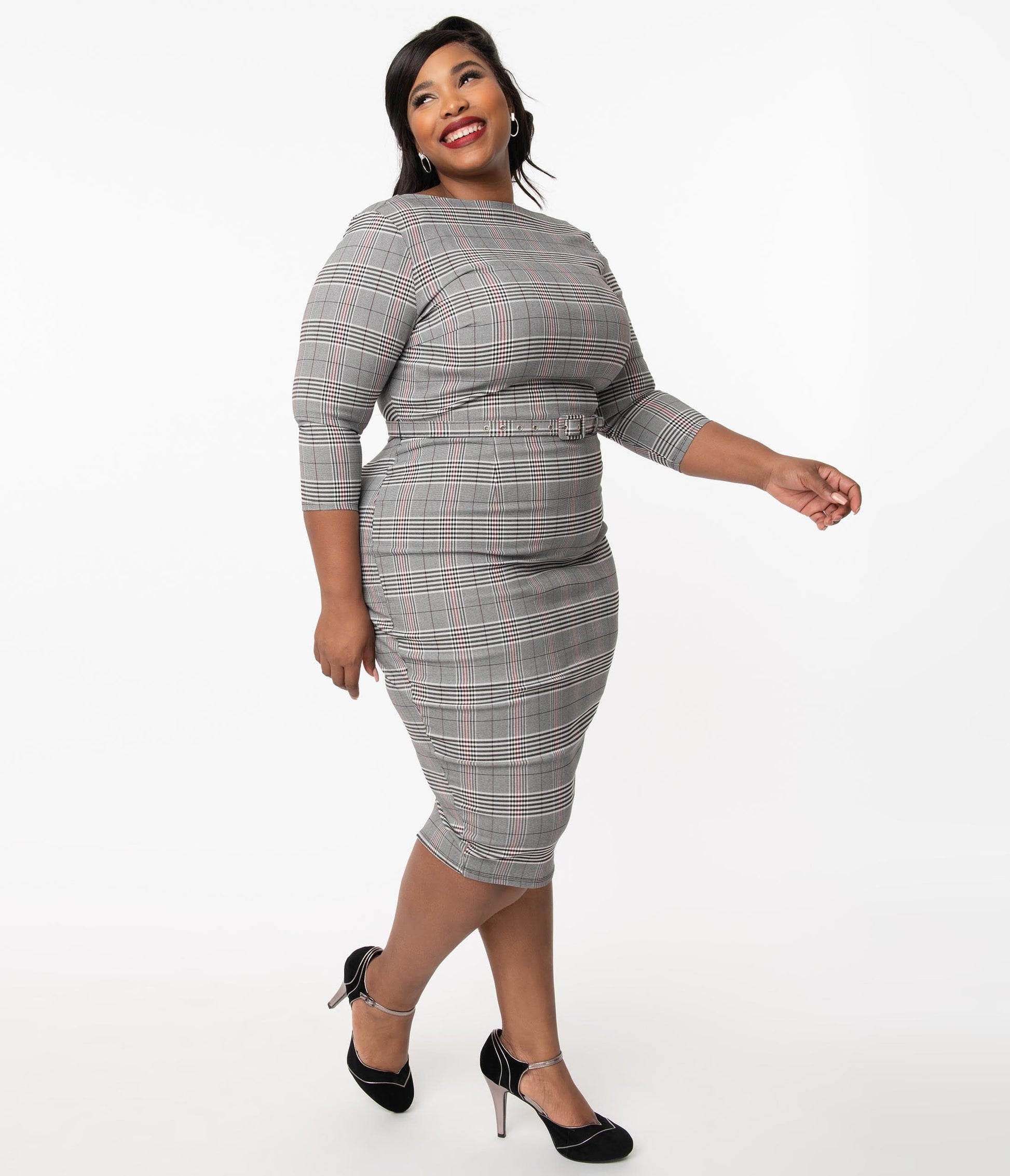 Unique Vintage Plus Size Glen Plaid Jaqueline Pencil Dress