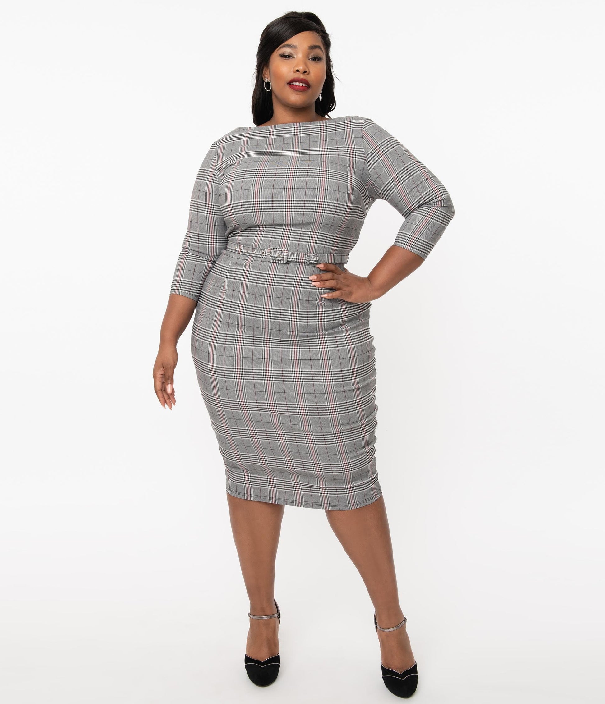 Unique Vintage Plus Size Glen Plaid Jaqueline Pencil Dress