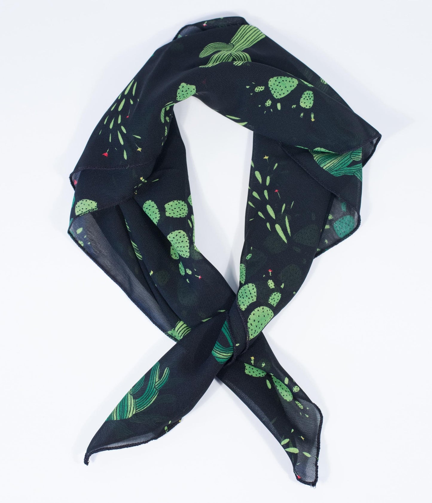 Black & Green Cacti Print Hair Scarf