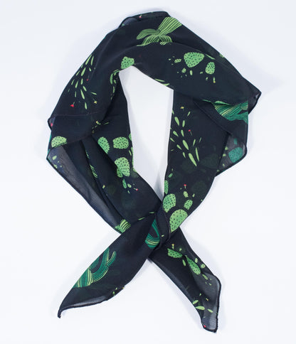 Black & Green Cacti Print Hair Scarf