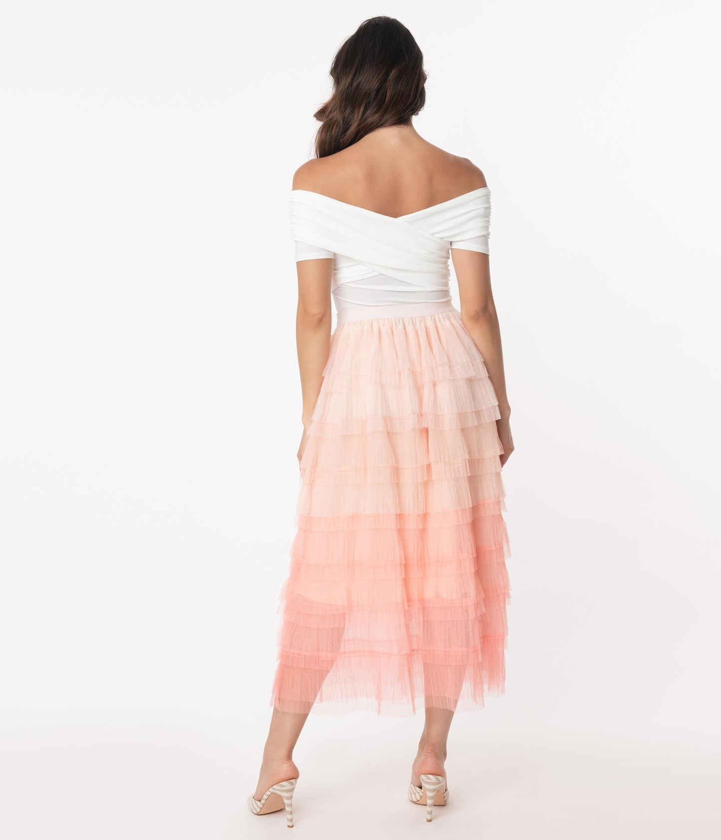 Pink Tiered Ombre Tulle Midi Skirt