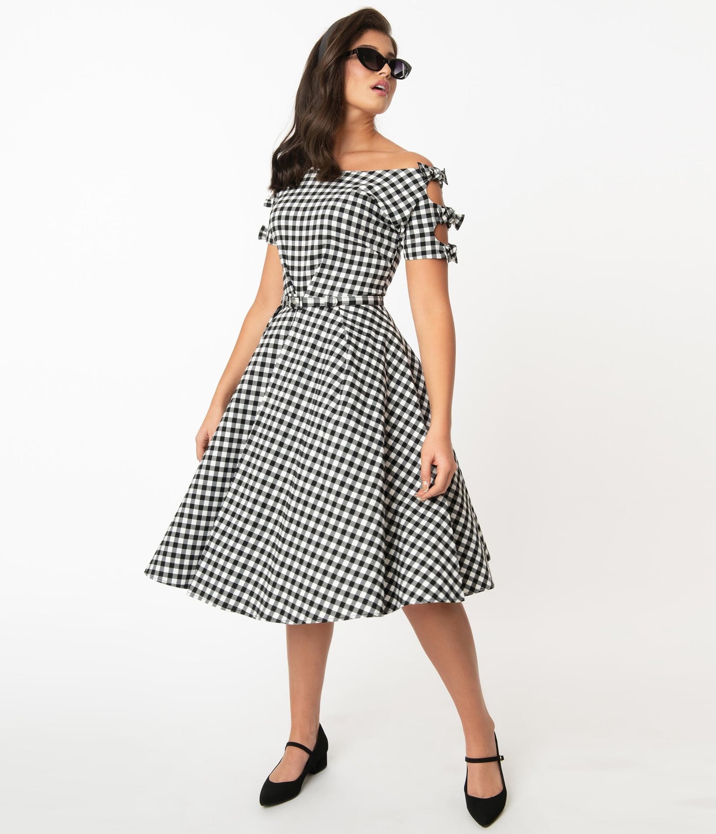 Unique Vintage 1960s Black & White Gingham Selma Swing Dress