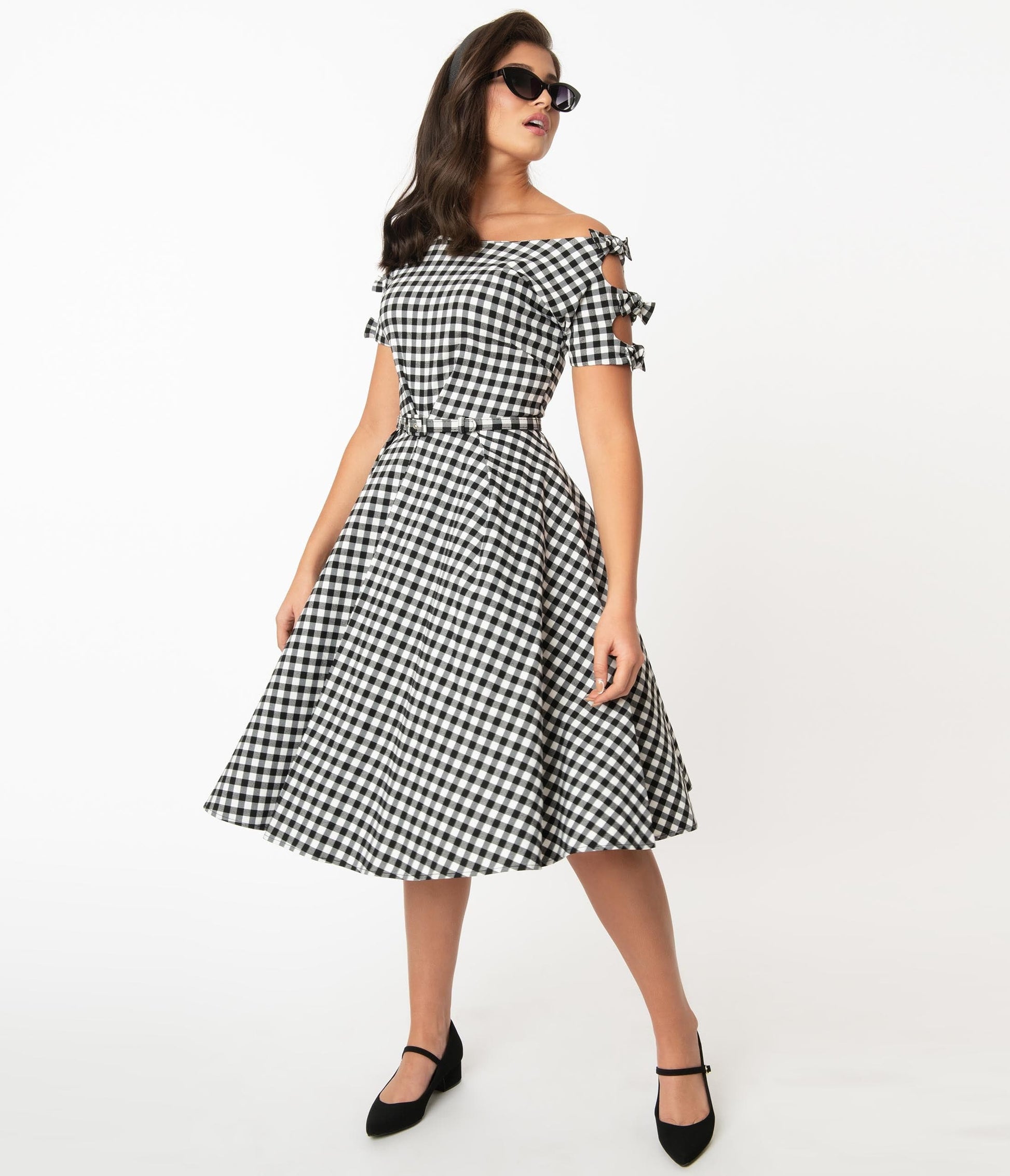Unique Vintage 1960s Black & White Gingham Selma Swing Dress