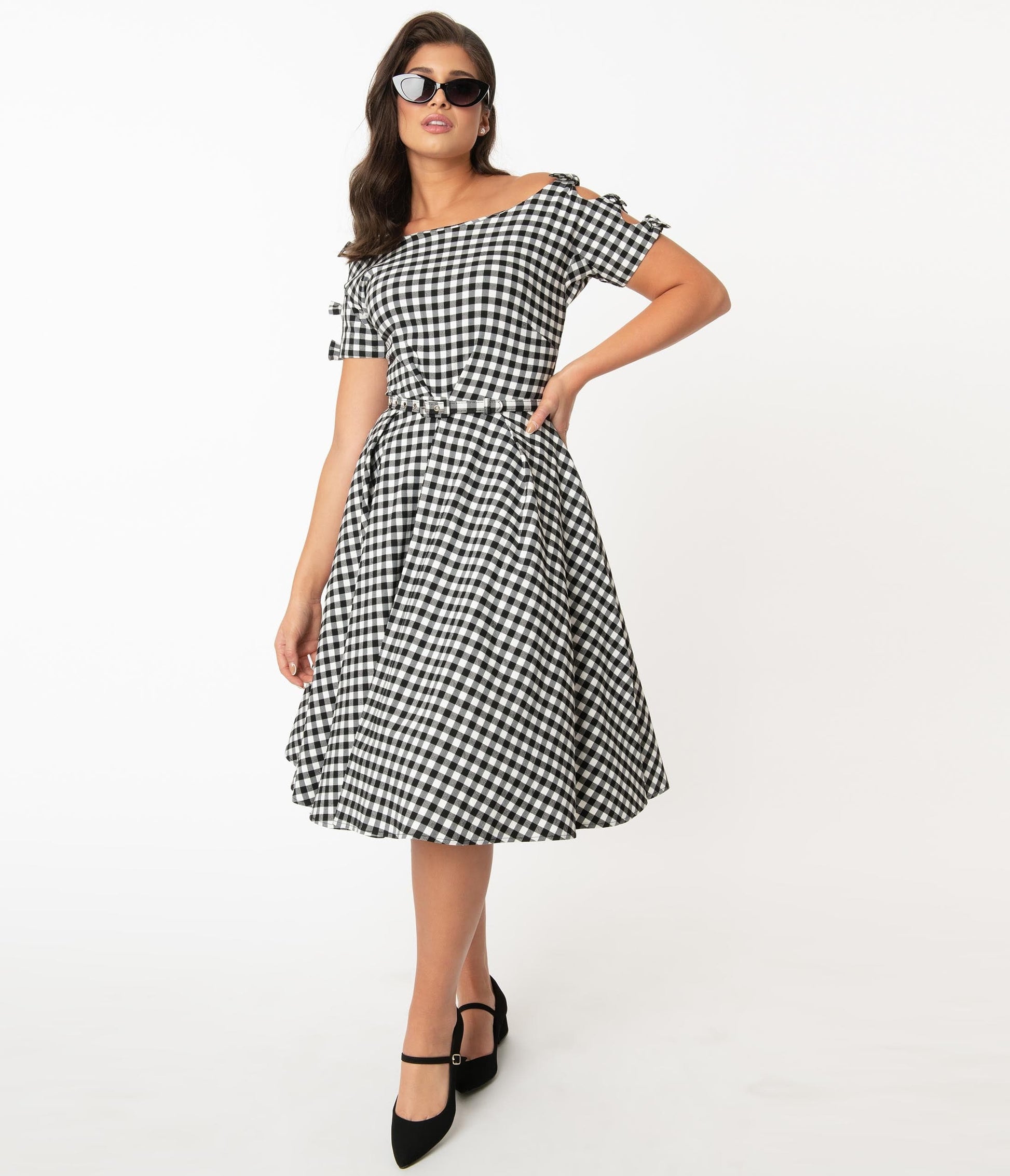 Unique Vintage 1960s Black & White Gingham Selma Swing Dress