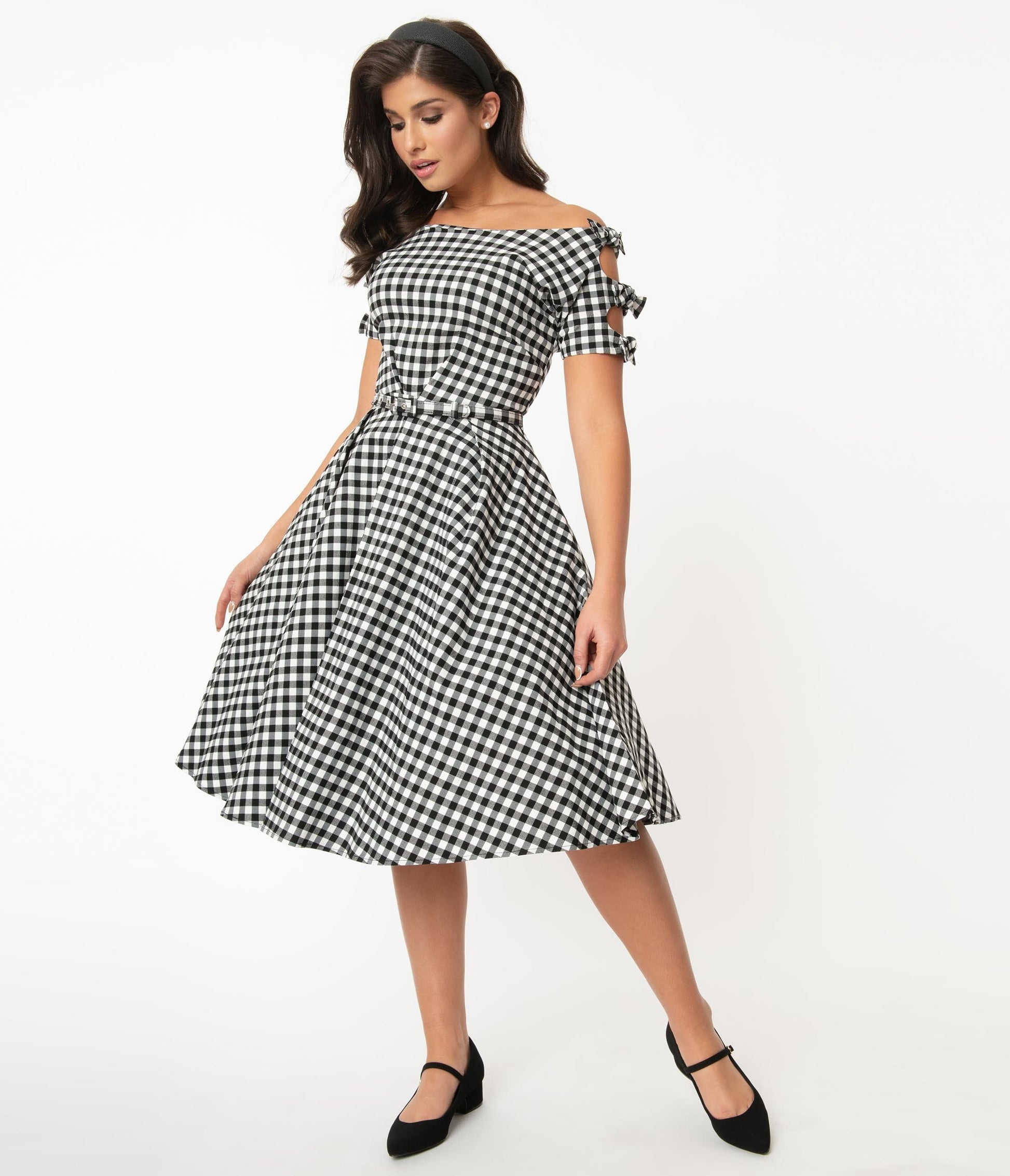 Unique Vintage 1960s Black & White Gingham Selma Swing Dress