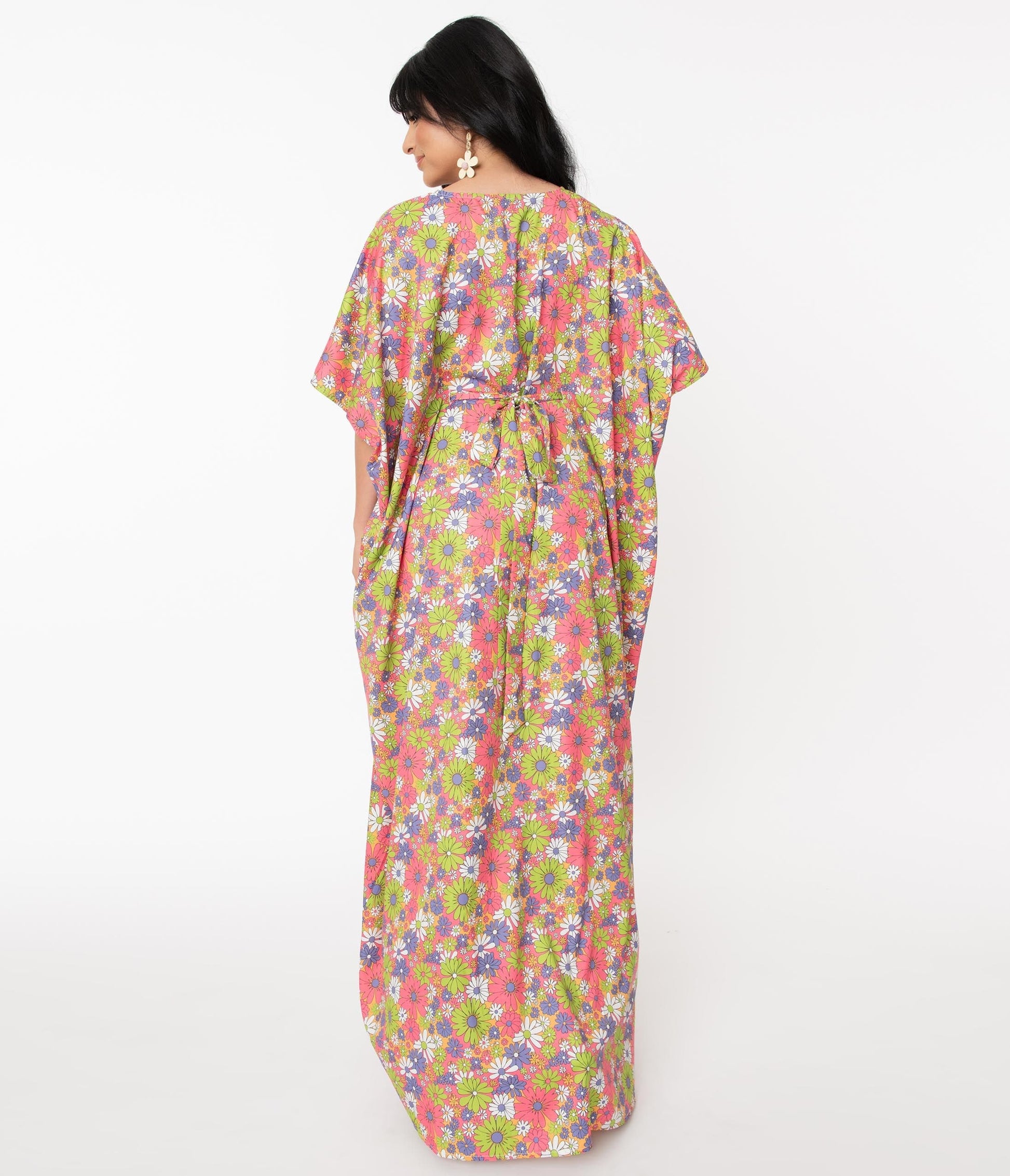 Unique Vintage Hot Pink & Multi Floral Burton Caftan Dress