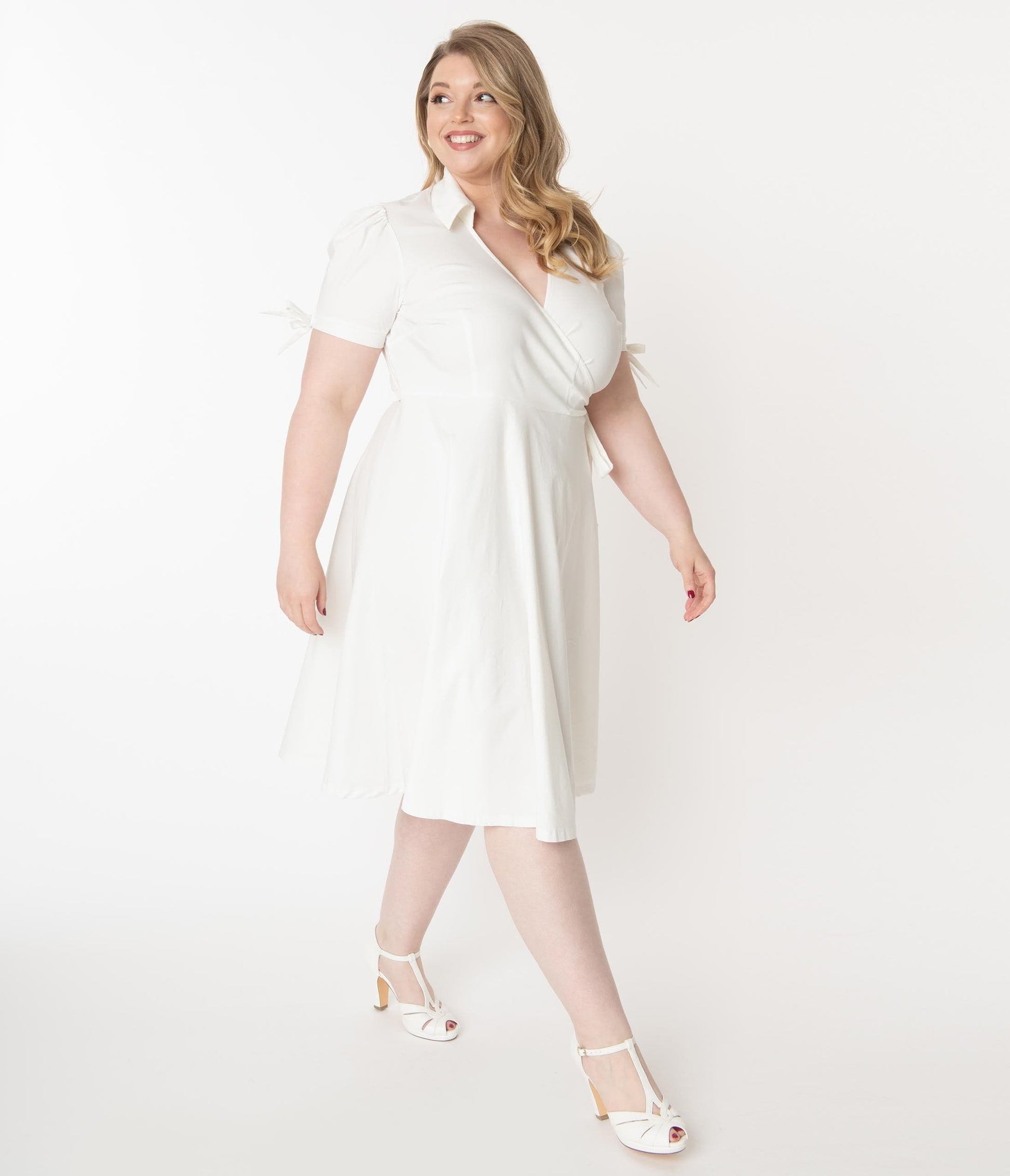 Unique Vintage Plus Size Retro Ivory Bianca Wrap Dress