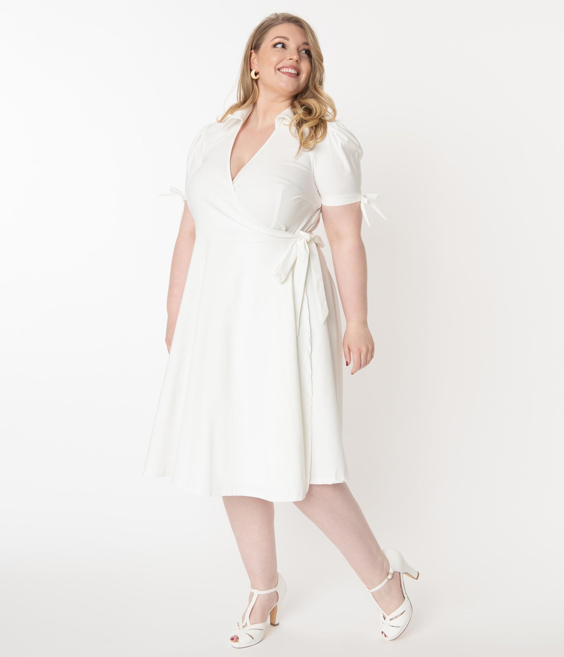 Unique Vintage Plus Size Retro Ivory Bianca Wrap Dress