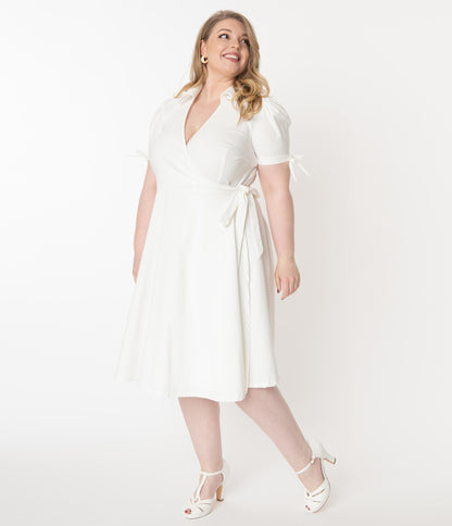 Unique Vintage Plus Size Retro Ivory Bianca Wrap Dress
