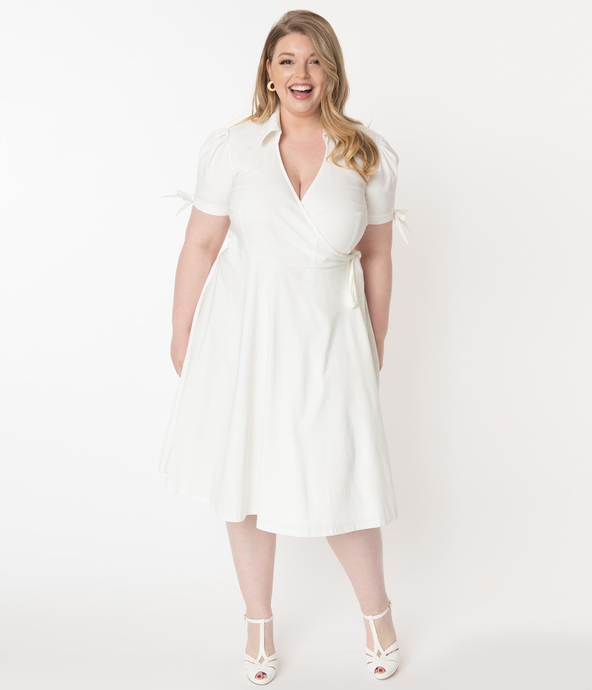 Unique Vintage Plus Size Retro Ivory Bianca Wrap Dress