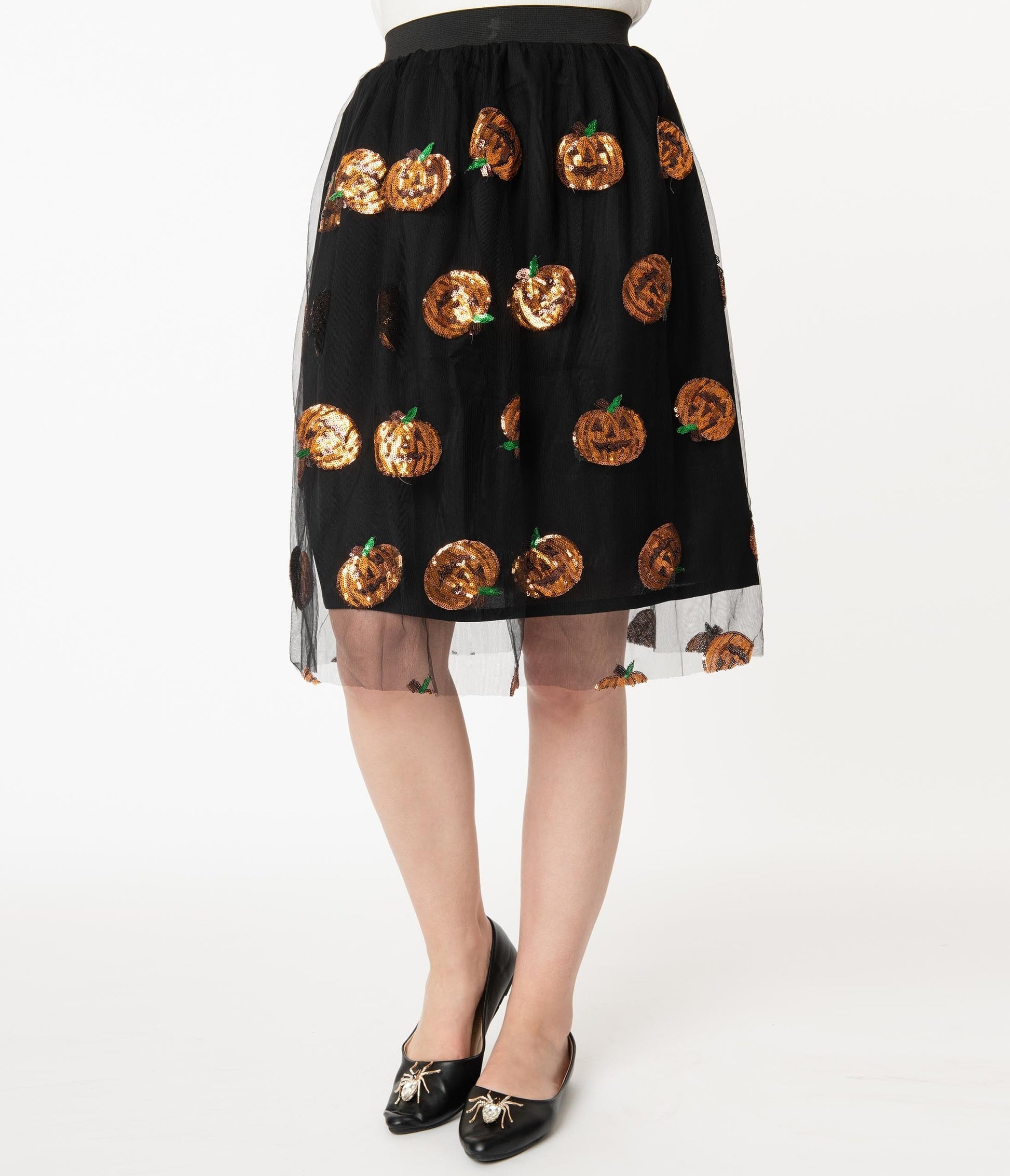 Magnolia Place 1950s Black Tulle & Orange Pumpkin Sequin Swing Skirt