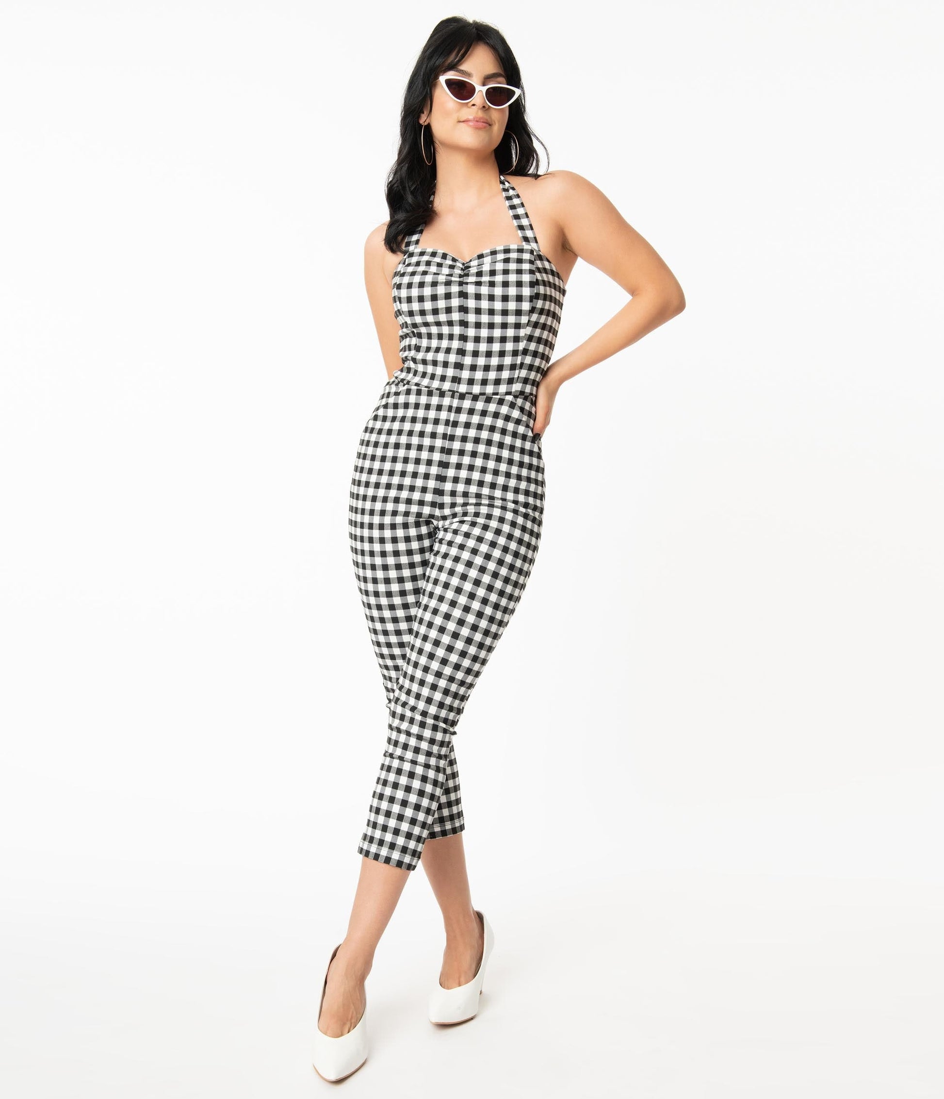 Unique Vintage Black & White Gingham Marcel Jumpsuit