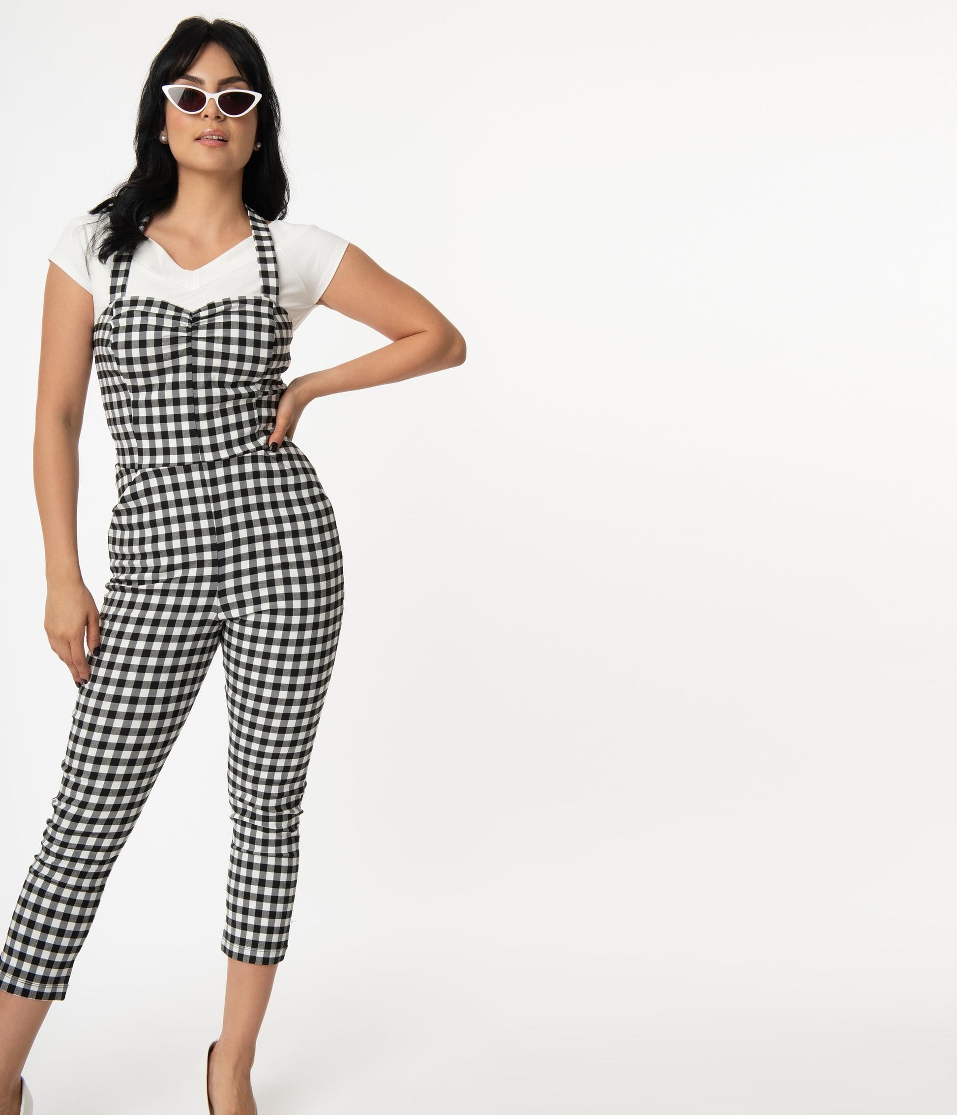 Unique Vintage Black & White Gingham Marcel Jumpsuit