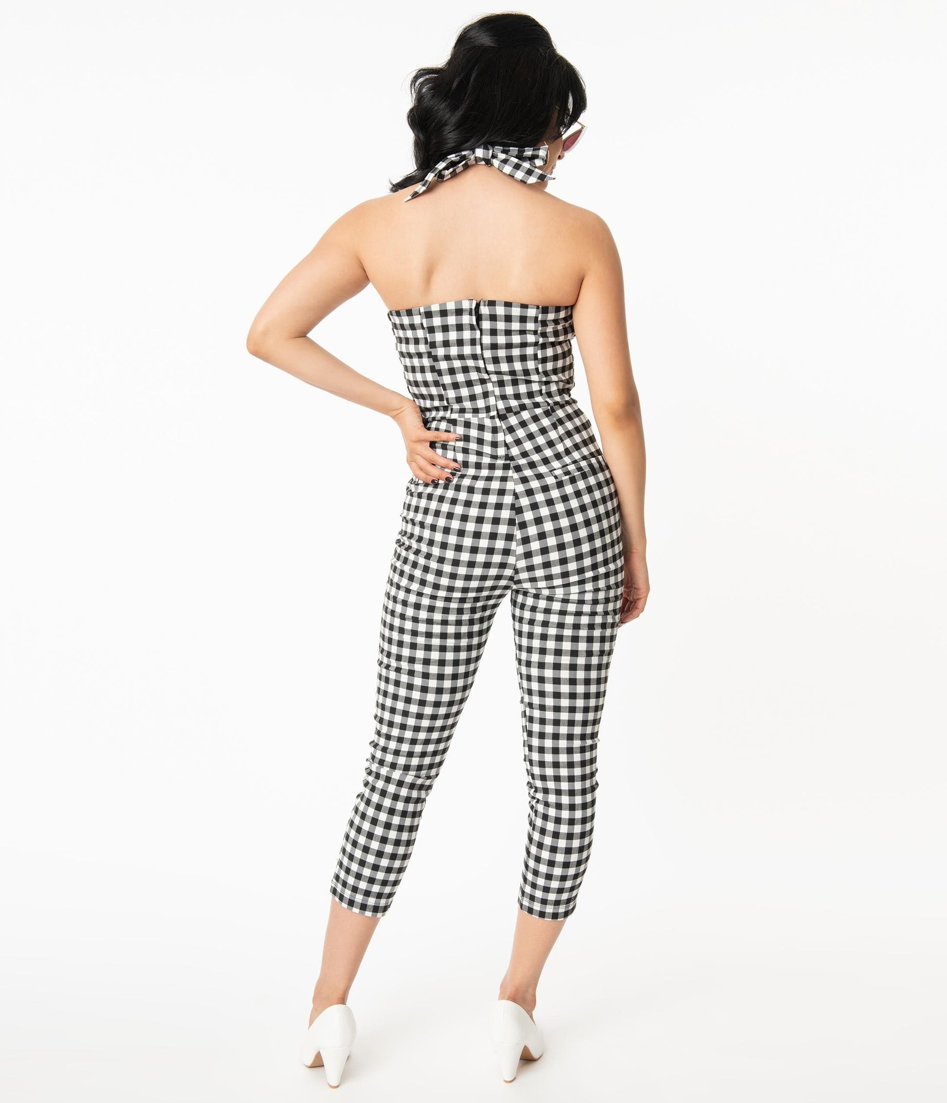 Unique Vintage Black & White Gingham Marcel Jumpsuit