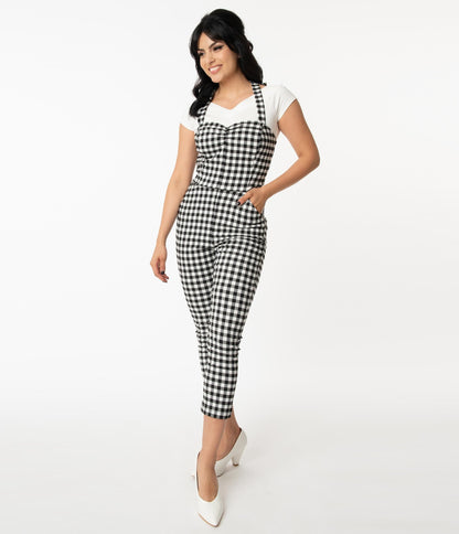 Unique Vintage Black & White Gingham Marcel Jumpsuit