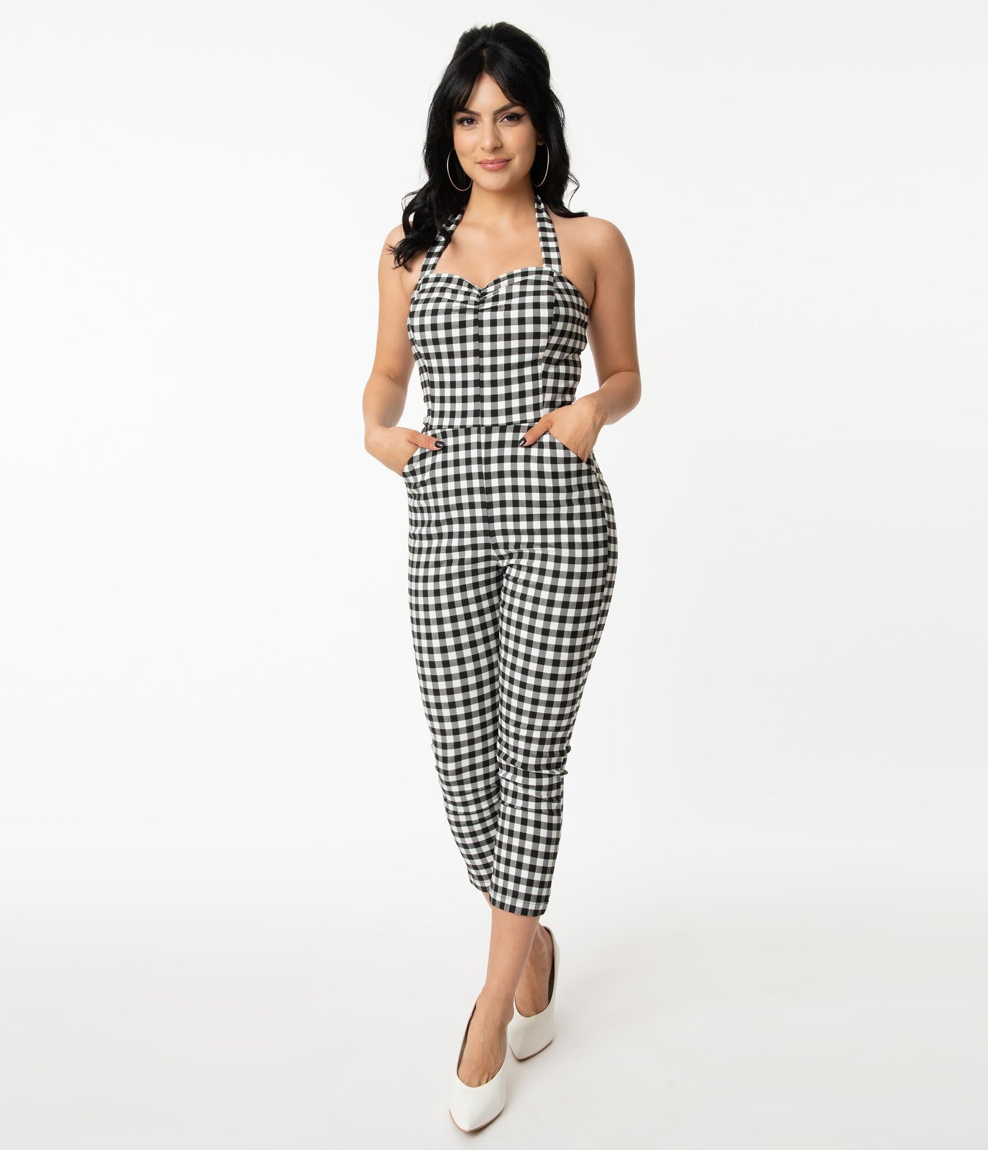 Unique Vintage Black & White Gingham Marcel Jumpsuit