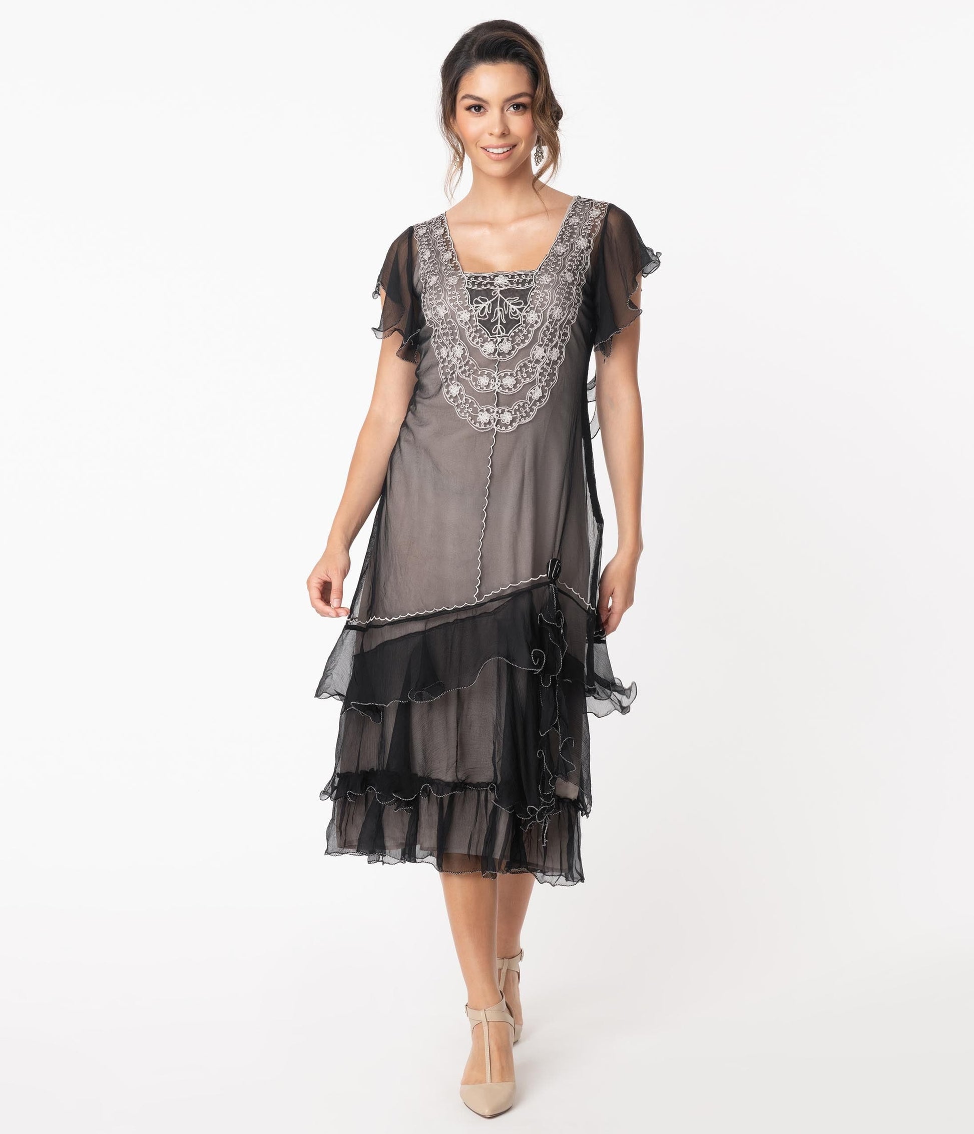 Vintage Style 1920s Black With Grey Alex Flapper Dress