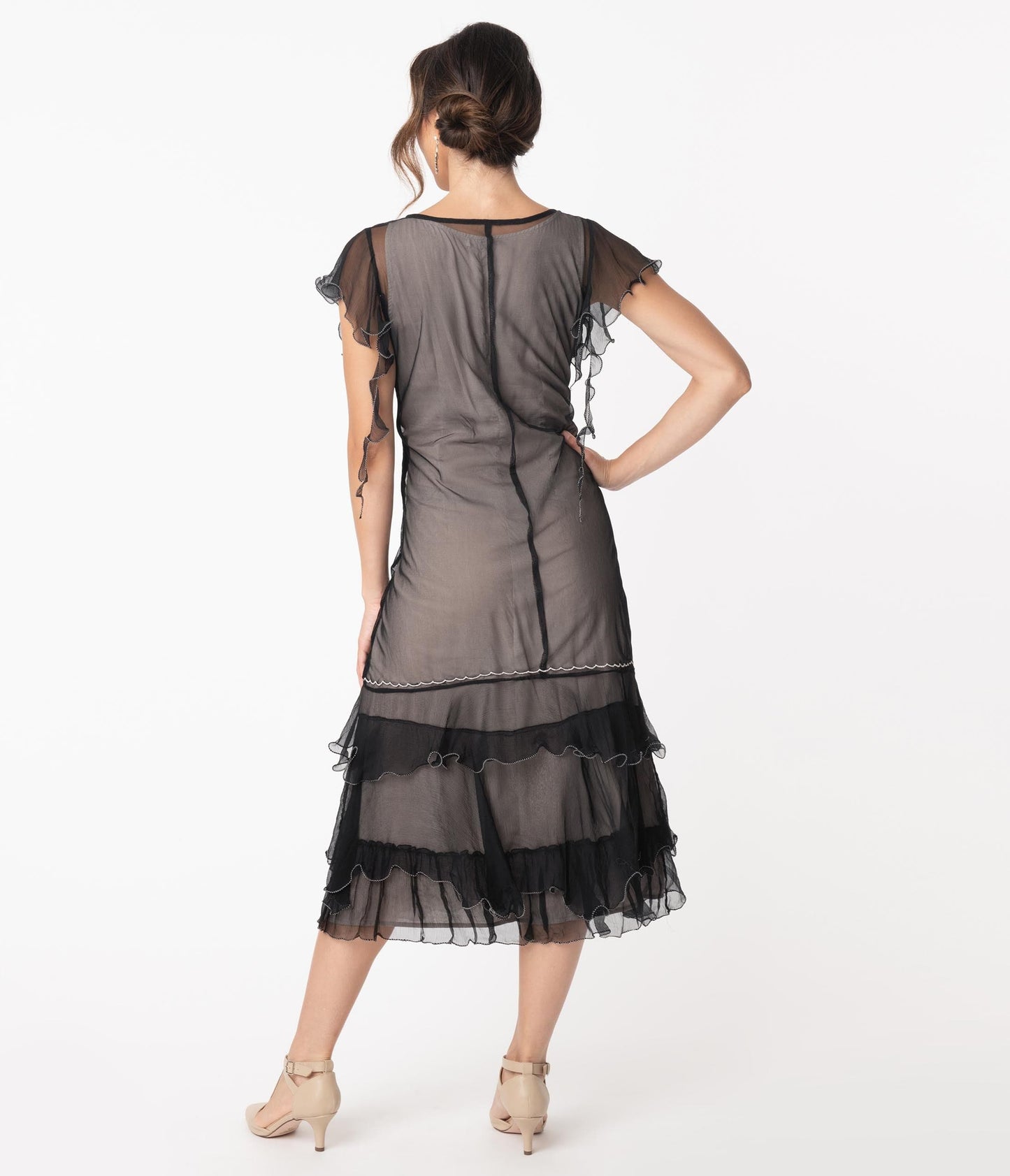 Vintage Style 1920s Black With Grey Alex Flapper Dress