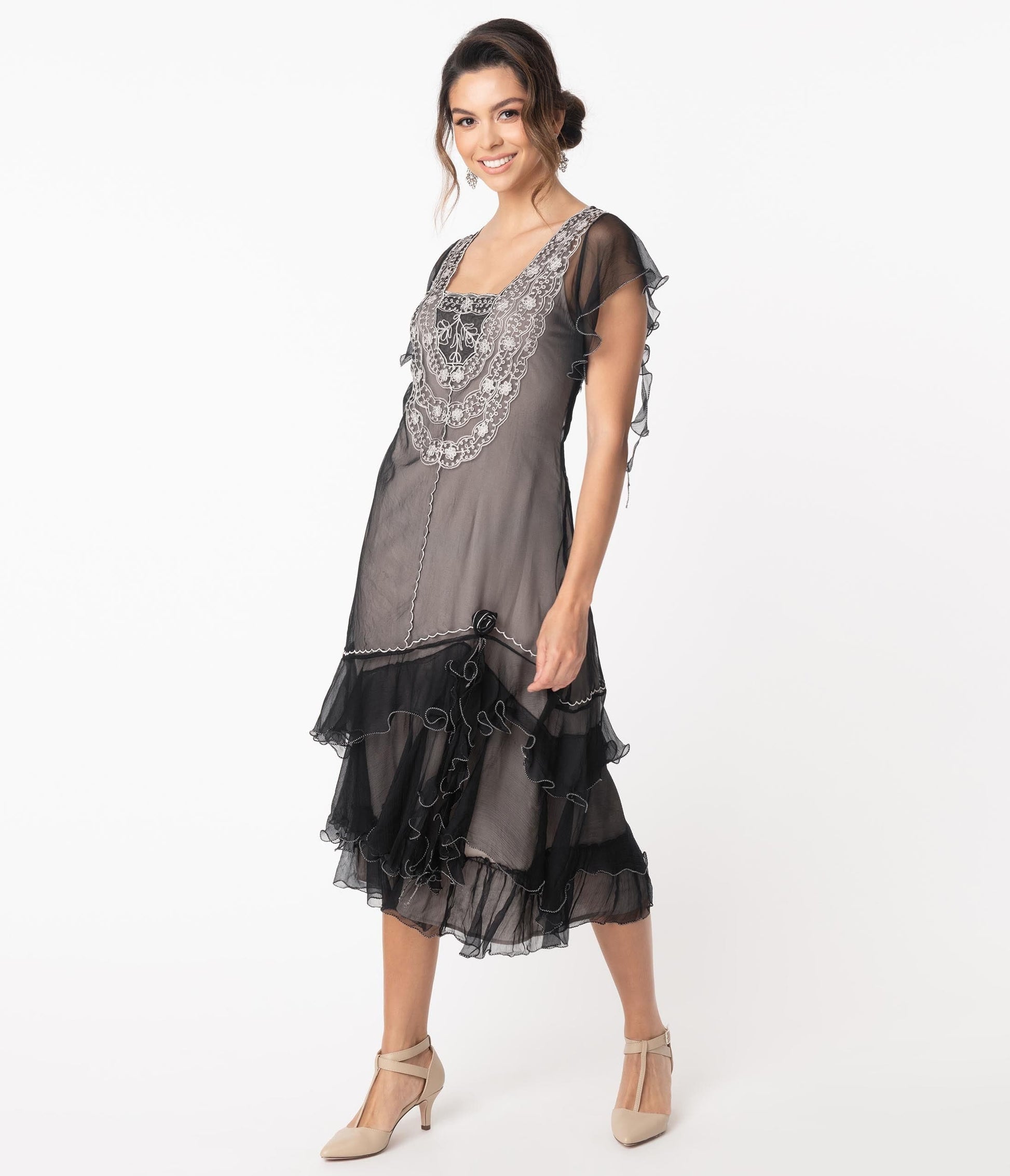 Vintage Style 1920s Black With Grey Alex Flapper Dress
