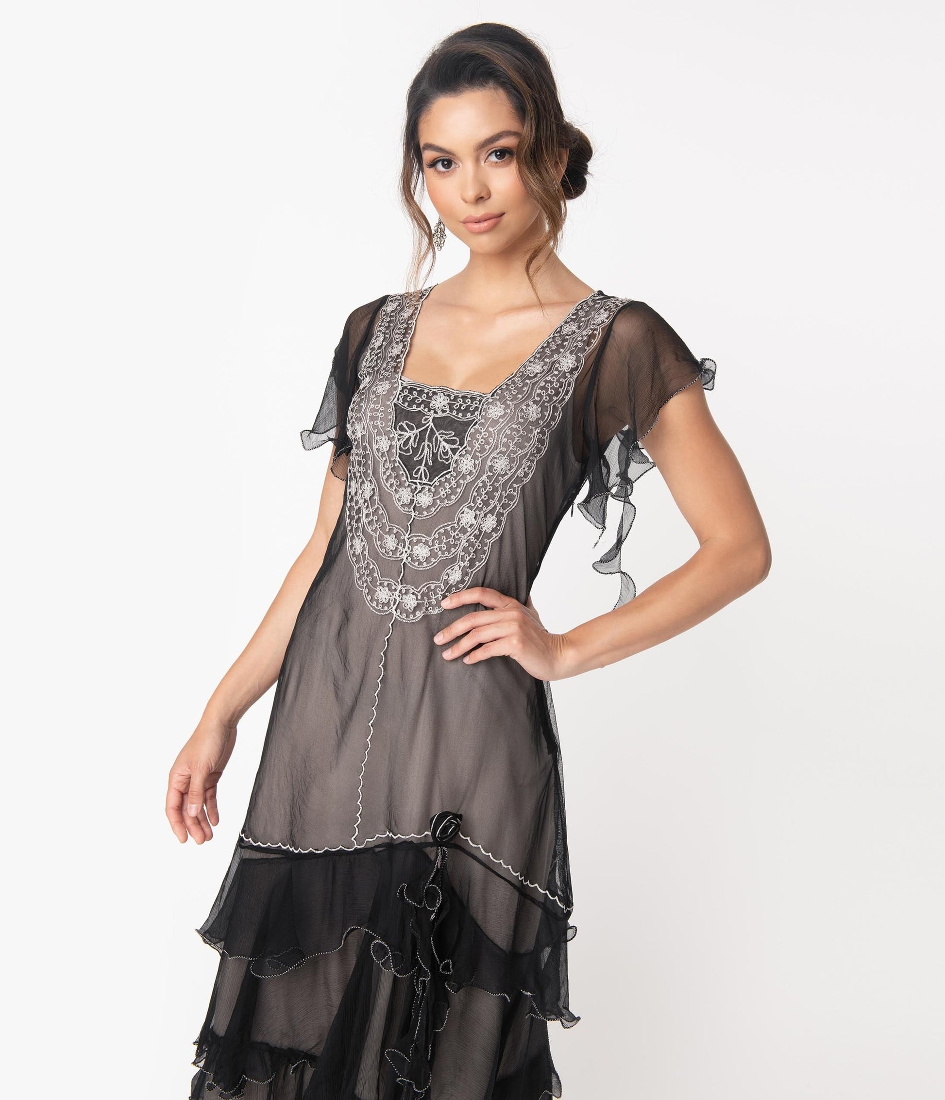 Vintage Style 1920s Black With Grey Alex Flapper Dress