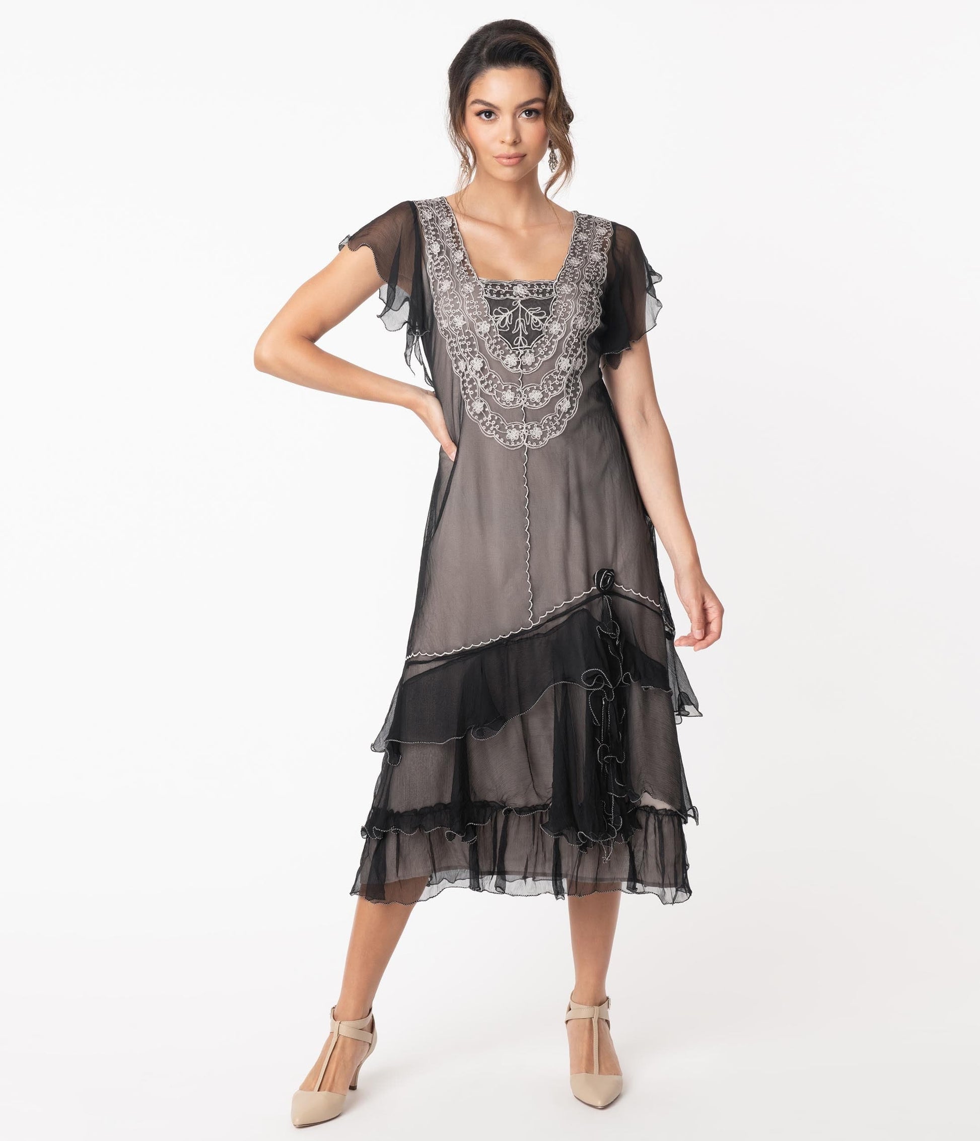 Vintage Style 1920s Black With Grey Alex Flapper Dress