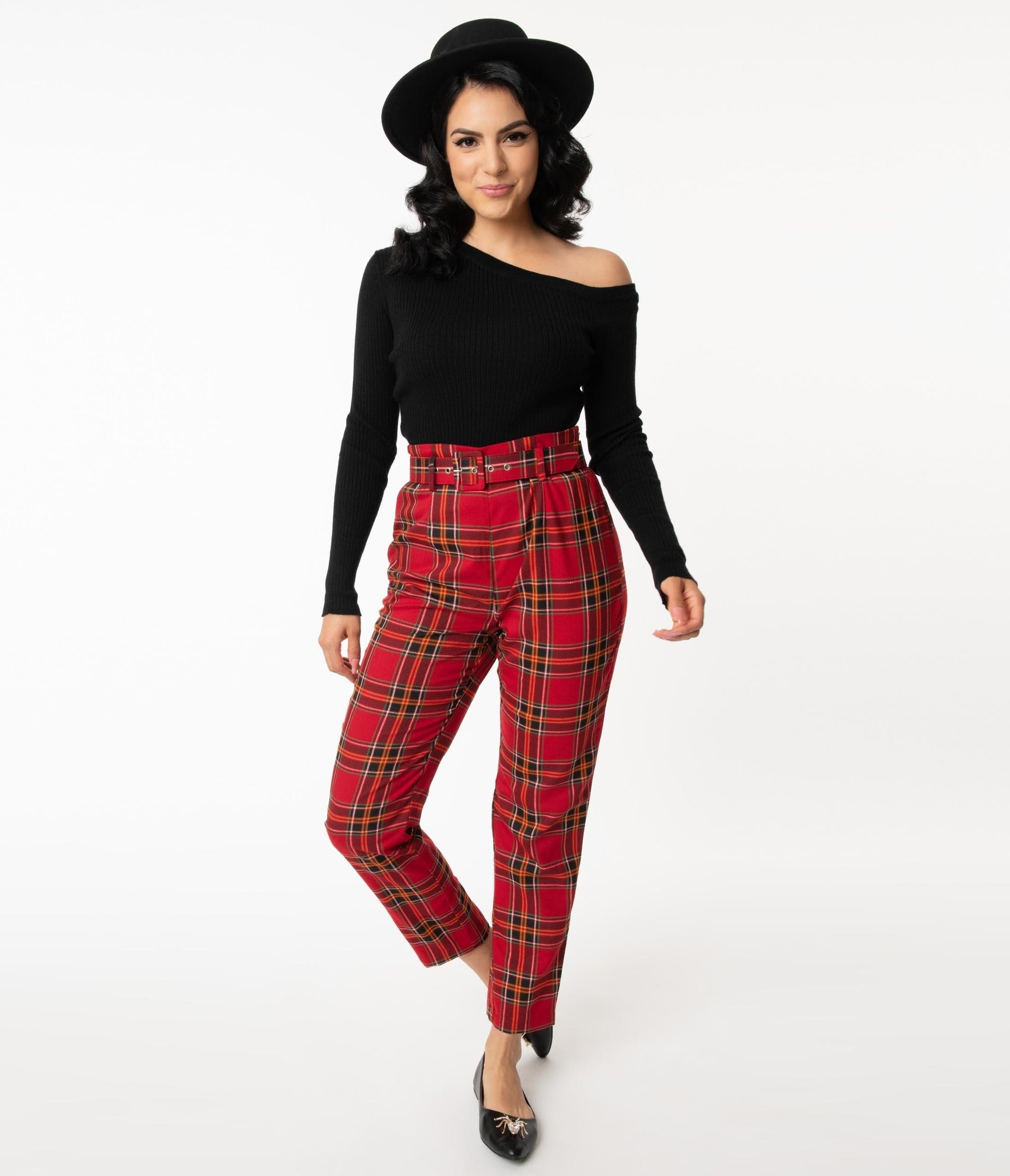 1950s Collectif Red Berry Plaid Thea High Waist Pants