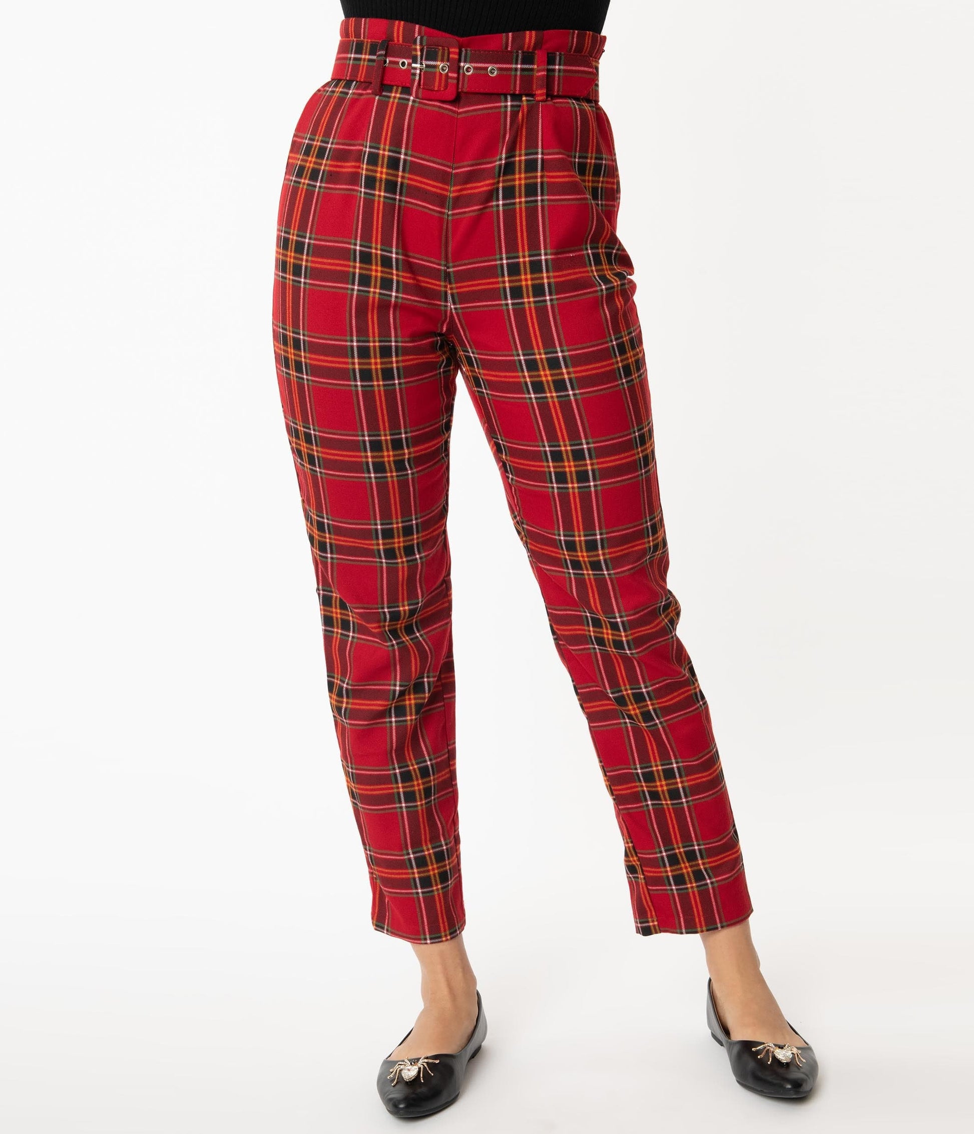 1950s Collectif Red Berry Plaid Thea High Waist Pants