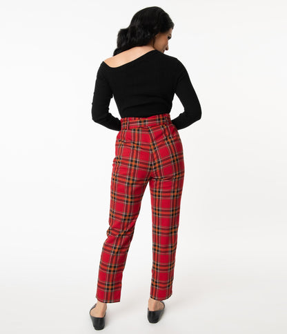 1950s Collectif Red Berry Plaid Thea High Waist Pants