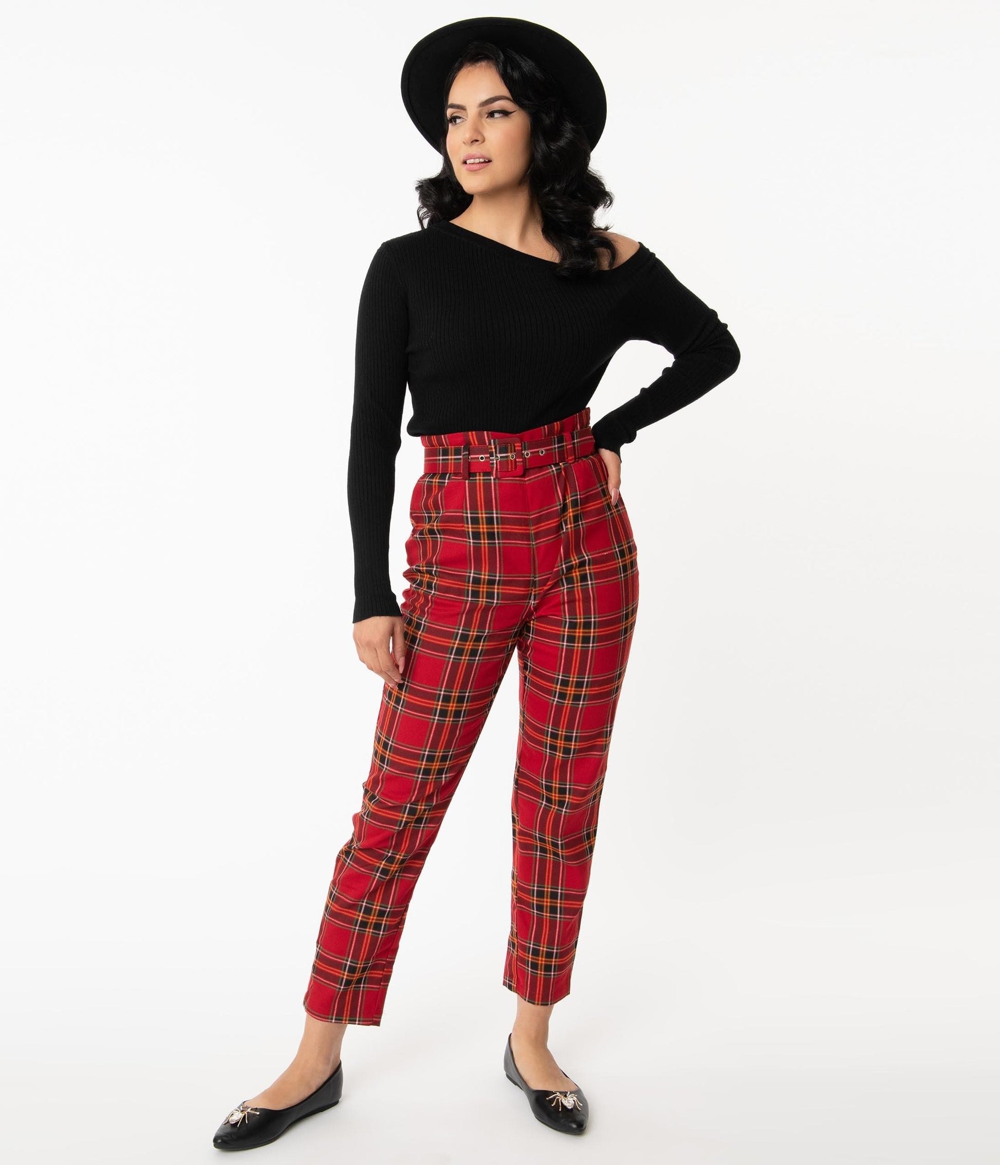 1950s Collectif Red Berry Plaid Thea High Waist Pants