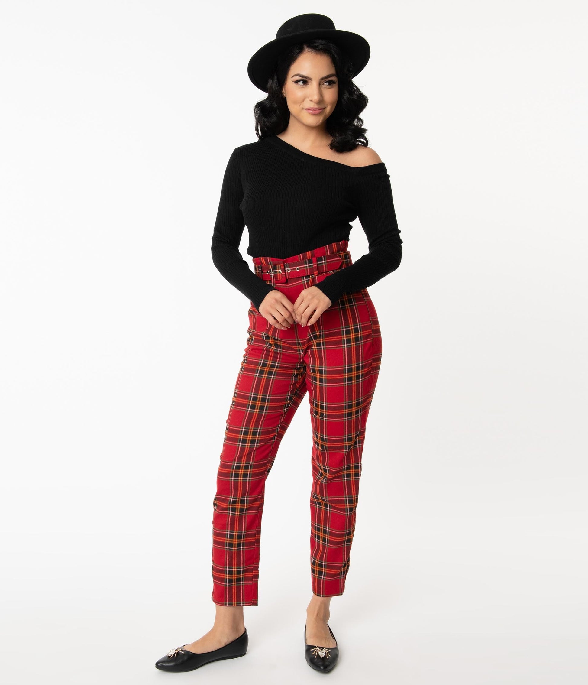 1950s Collectif Red Berry Plaid Thea High Waist Pants
