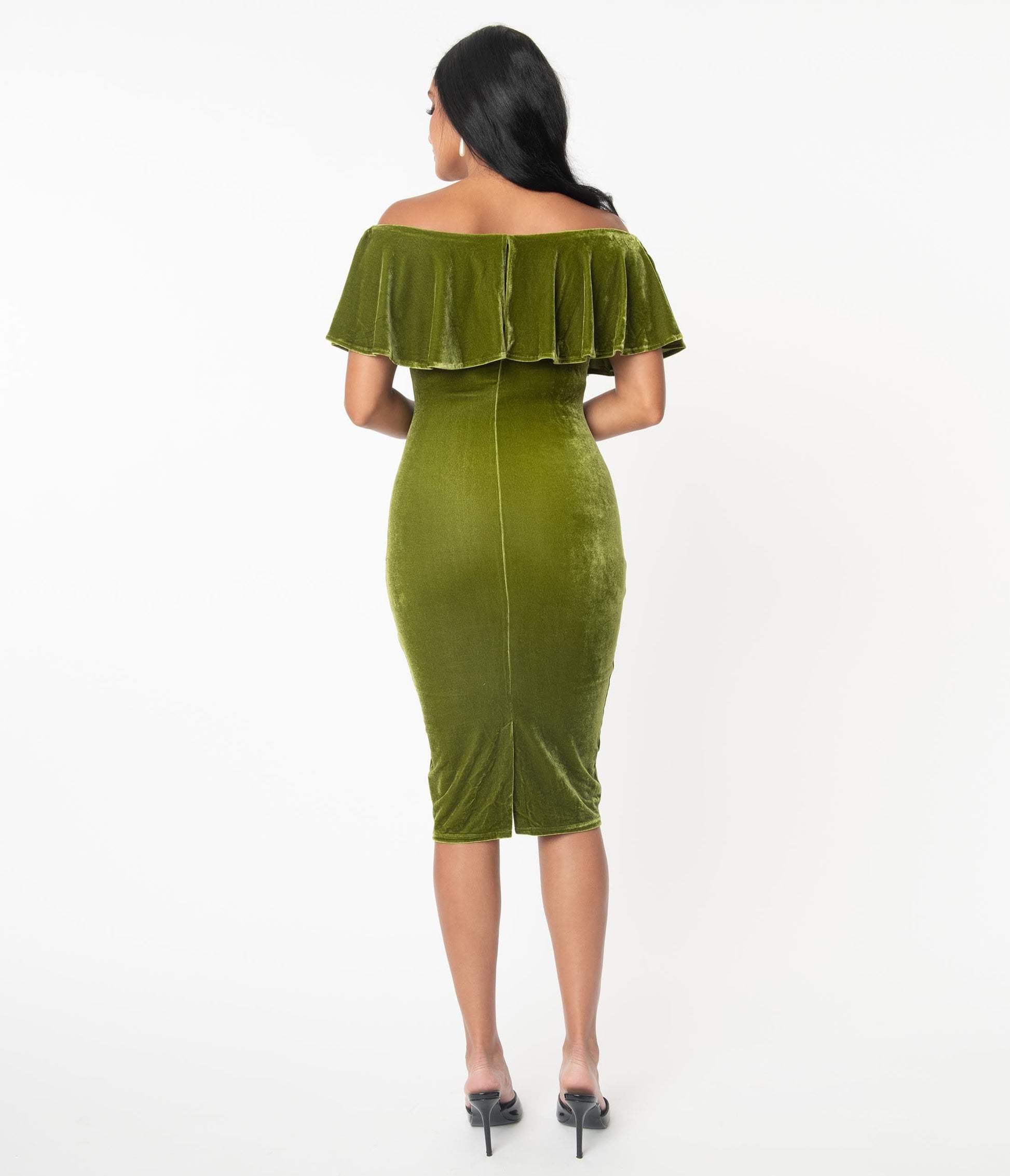Unique Vintage Olive Velvet Sophia Wiggle Dress