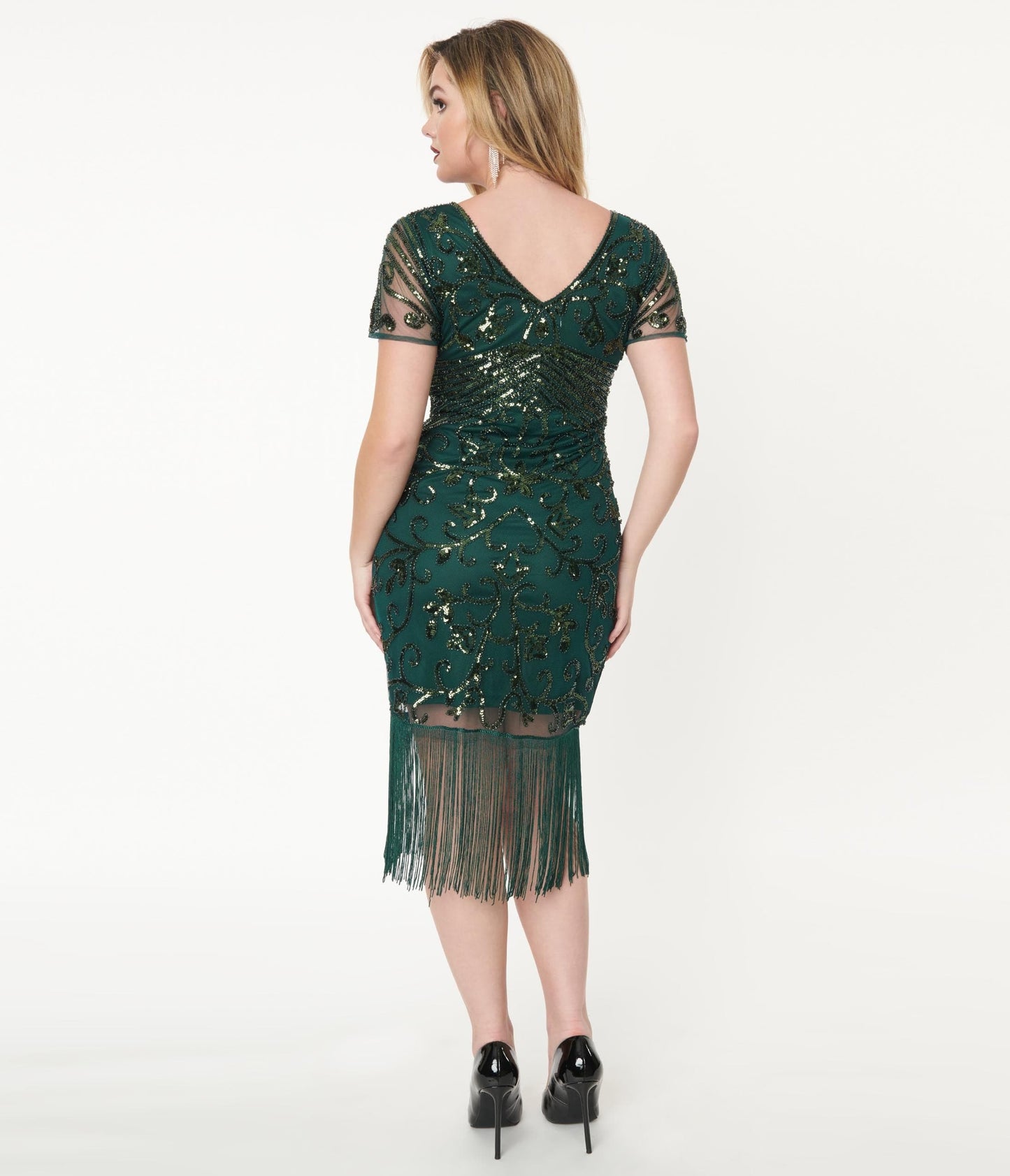 1920s Unique Vintage Emerald Beaded Troyes Flapper Dress